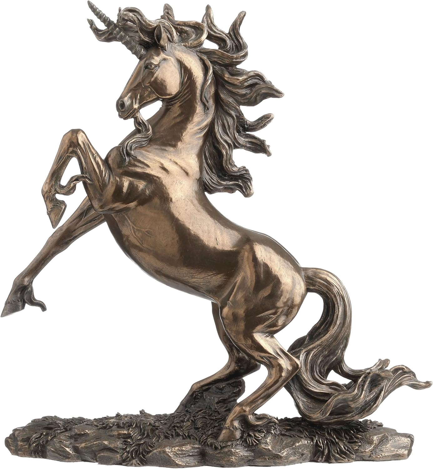 12.25 Inch Rearing Unicorn on 2 Feet Bronze Color Statue / Figurine