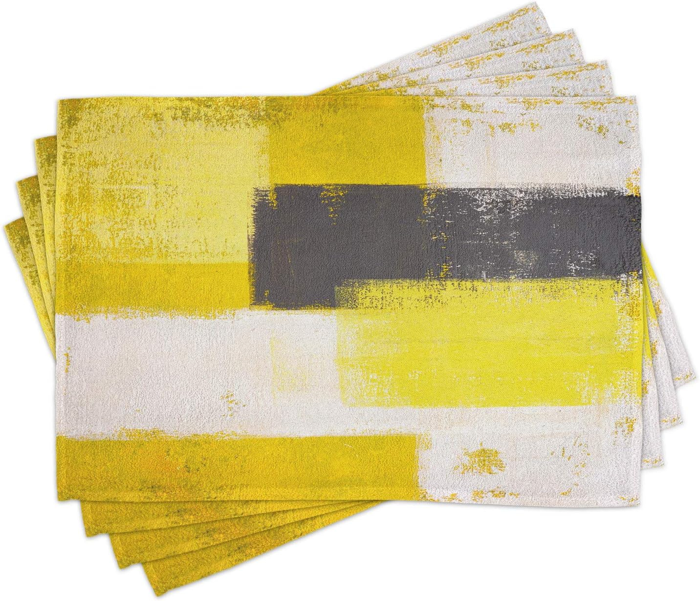 Ambesonne Abstract Place Mats Set of 4, Grunge Brushstrokes, Standard Size, Grey Yellow
