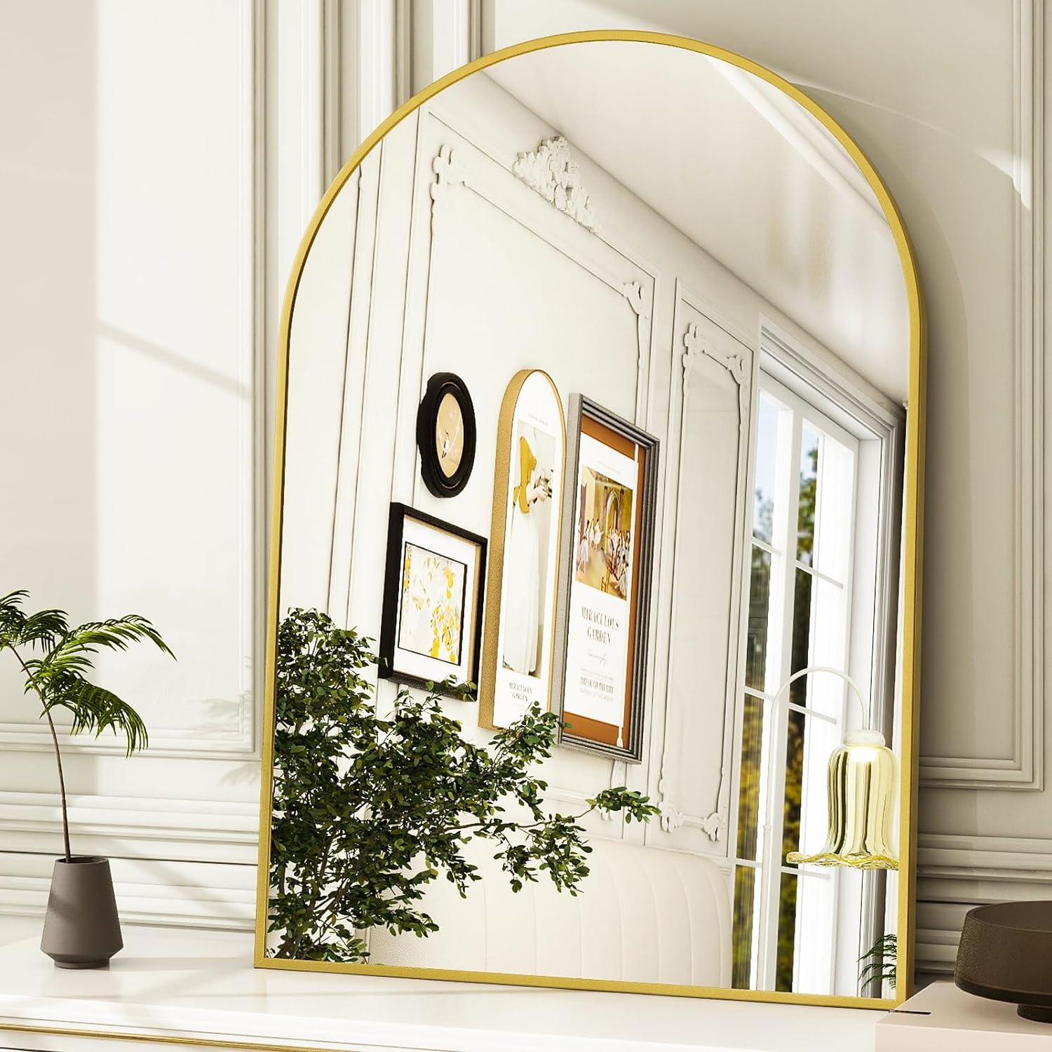 Luxhomez 36" x 24" Arch Wall Mirror for Vanity/ Bathroom, Metal Bathroom Mirror with Waterproof Aluminum Alloy Frame, Gold
