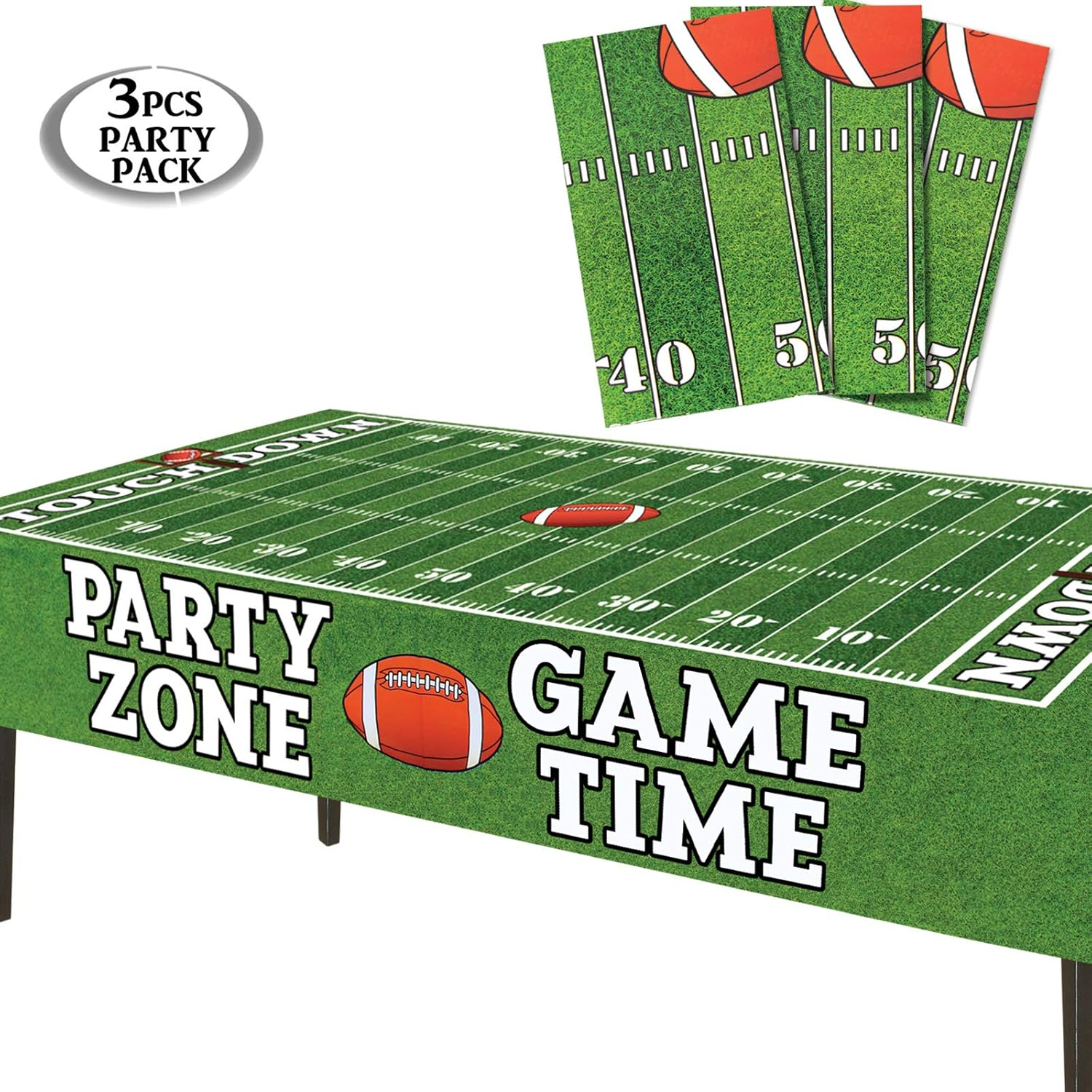 AnapoliZ Football Tablecloth Plastic | 3 Pcs Party Pack (54' Inch Wide x 72' Inch Long) | Rectangular Game Day Table Cover | Football Party Touchdown Tablecloth | Tailgate Table Cover