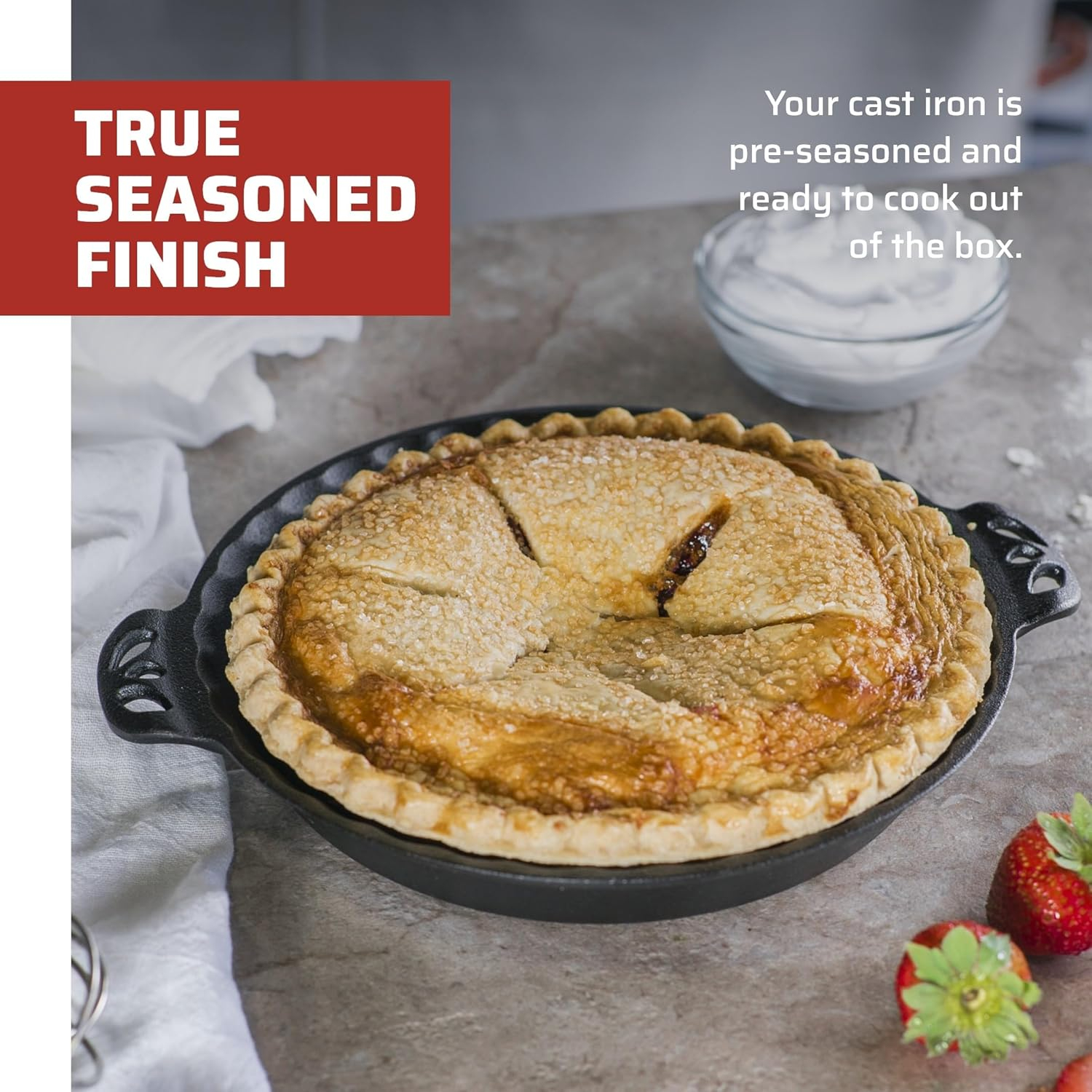 Camp Chef Cast Iron Pie Pan - True-Seasoned Cast Iron Pie Dish for Cooking & Camping Accessories - 10"