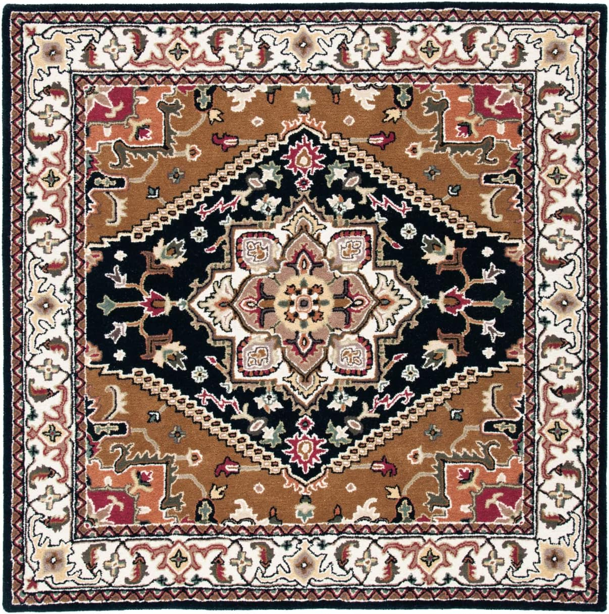 SAFAVIEH Heritage York Oriental Wool Area Rug, Navy/Brown, 4' x 4' Square