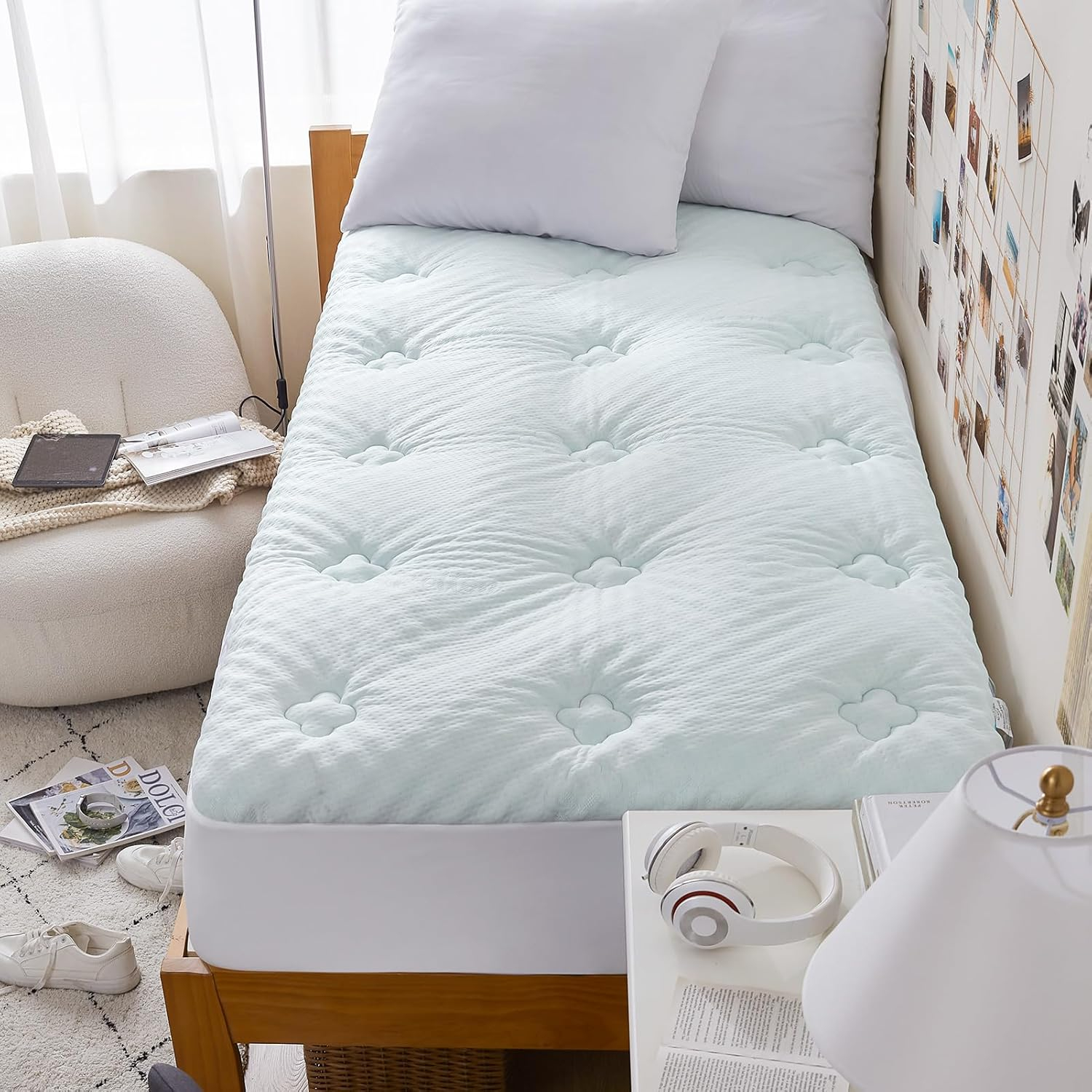 Hansleep Memory Foam Mattress Pad Twin, Pillow Top Mattress Topper Twin for Back Pain Relief with Egg Crate Gel Foam, Breathable Cover with Viscose Made from Bamboo, 39" x 75", White