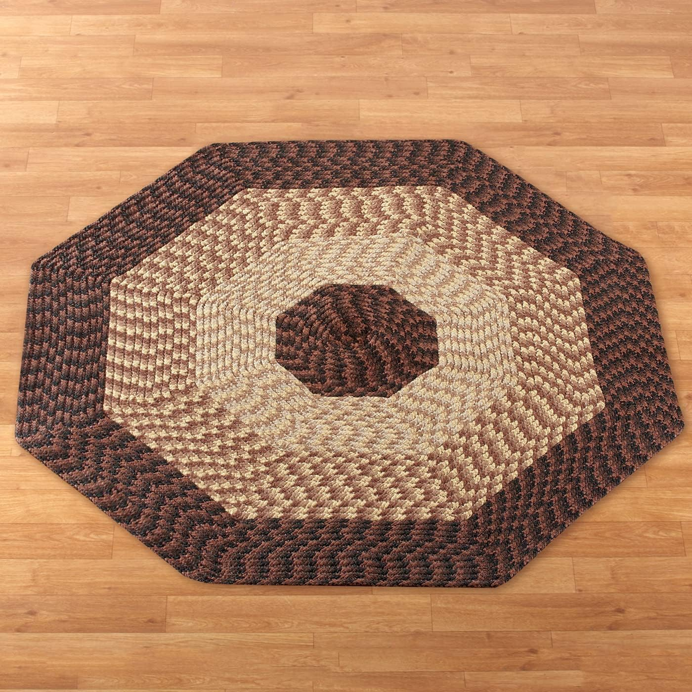 Collections Etc Versatile Alpine Braided Accent Rug with 3-Tone Coloring for Any Room, Chocolate, 4' Octagon