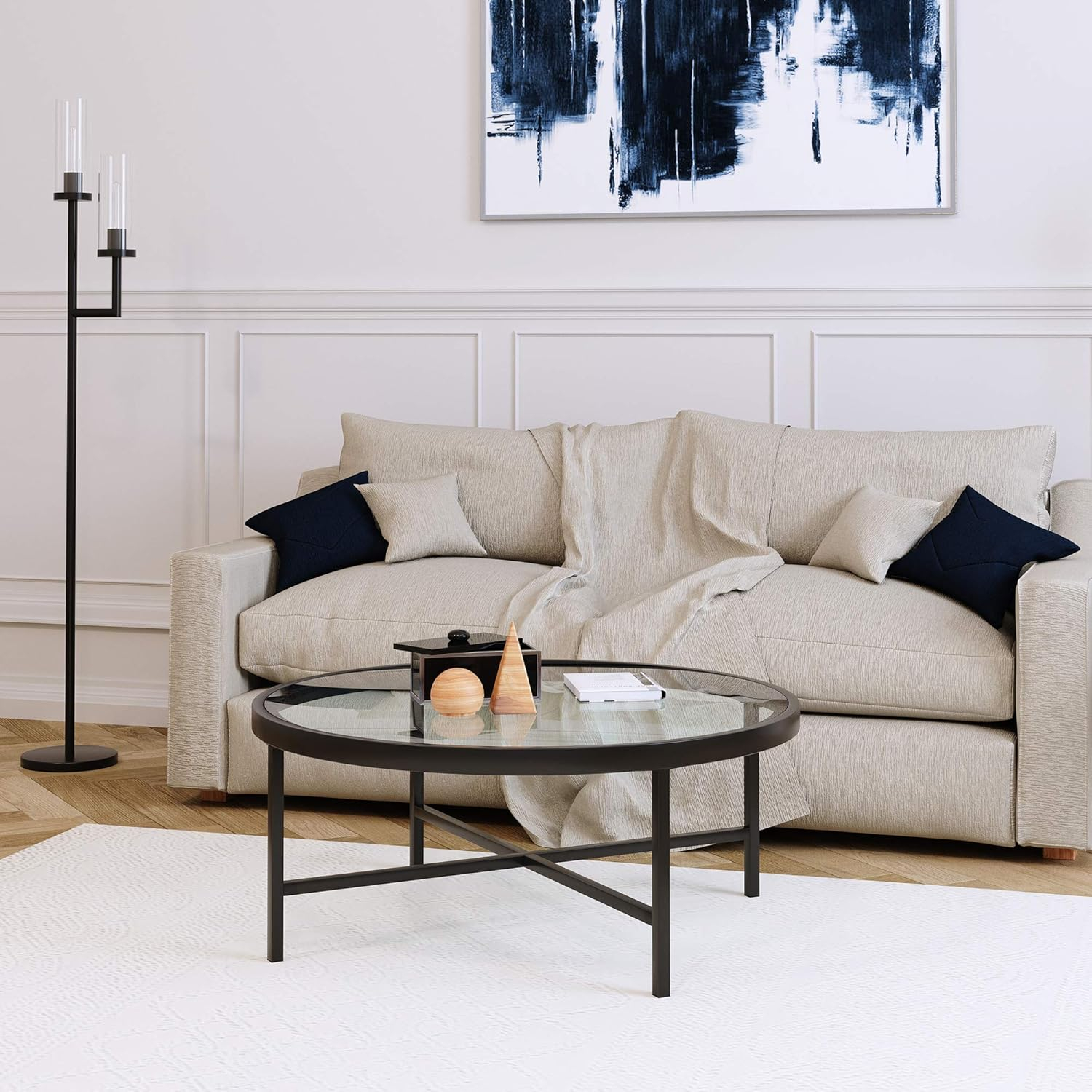 Henn&Hart Brass Finish Coffee Table with Faux Marble Top