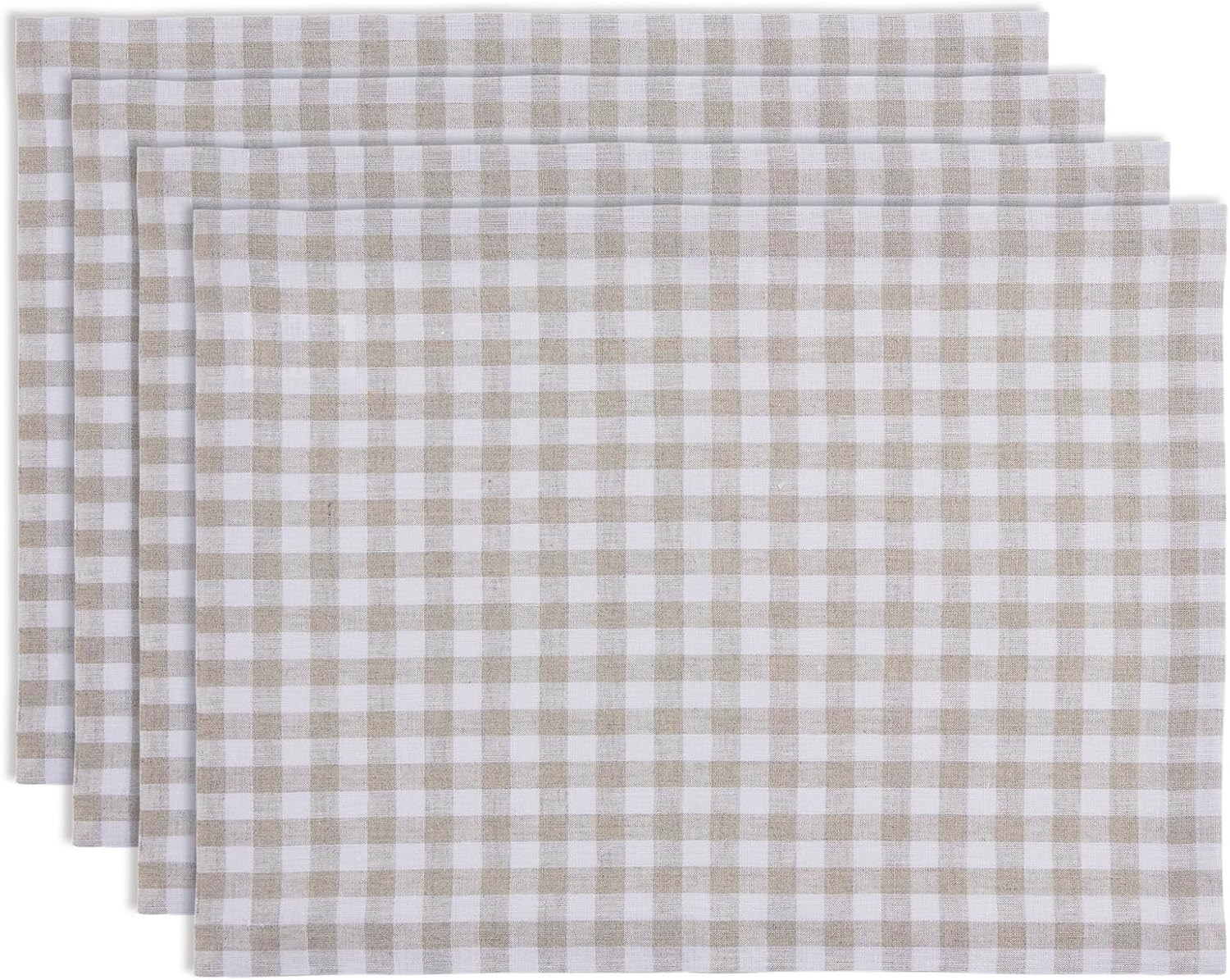 Solino Home Gingham Checks - 100% Pure Linen Placemats (Set of 4)