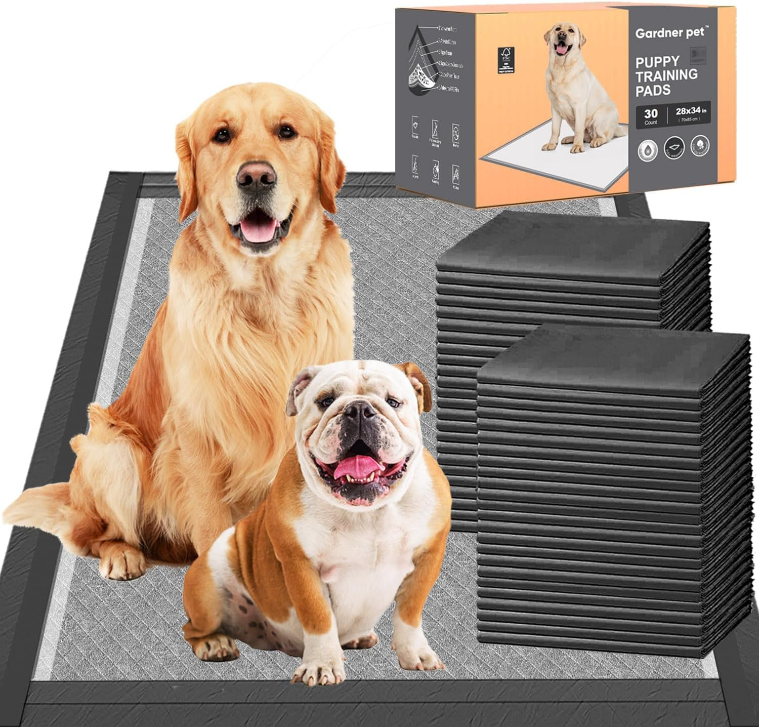 Gardner Pet Pee Pads for Dogs - 28 x 34 inchs - 100 Count - Activated carbon - Leak-Proof & Odor-Control - Full Edge Wrapping Pad