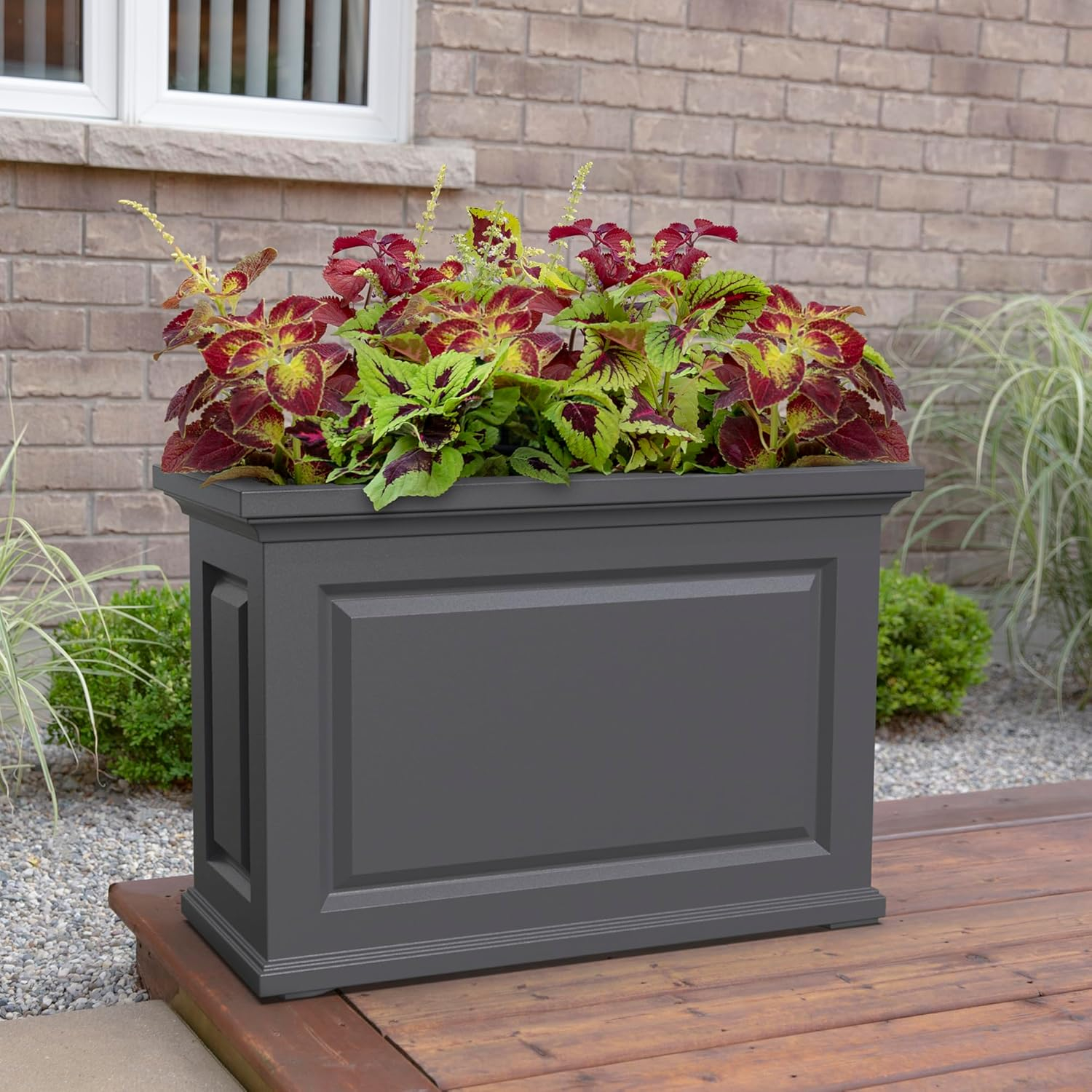 Mayne Inc. Nantucket Trough Planter - Graphite Grey - 36in L x 16in W x24in H - with 17.3 Gallon Built-in Water Reservoir (4847-GRG)