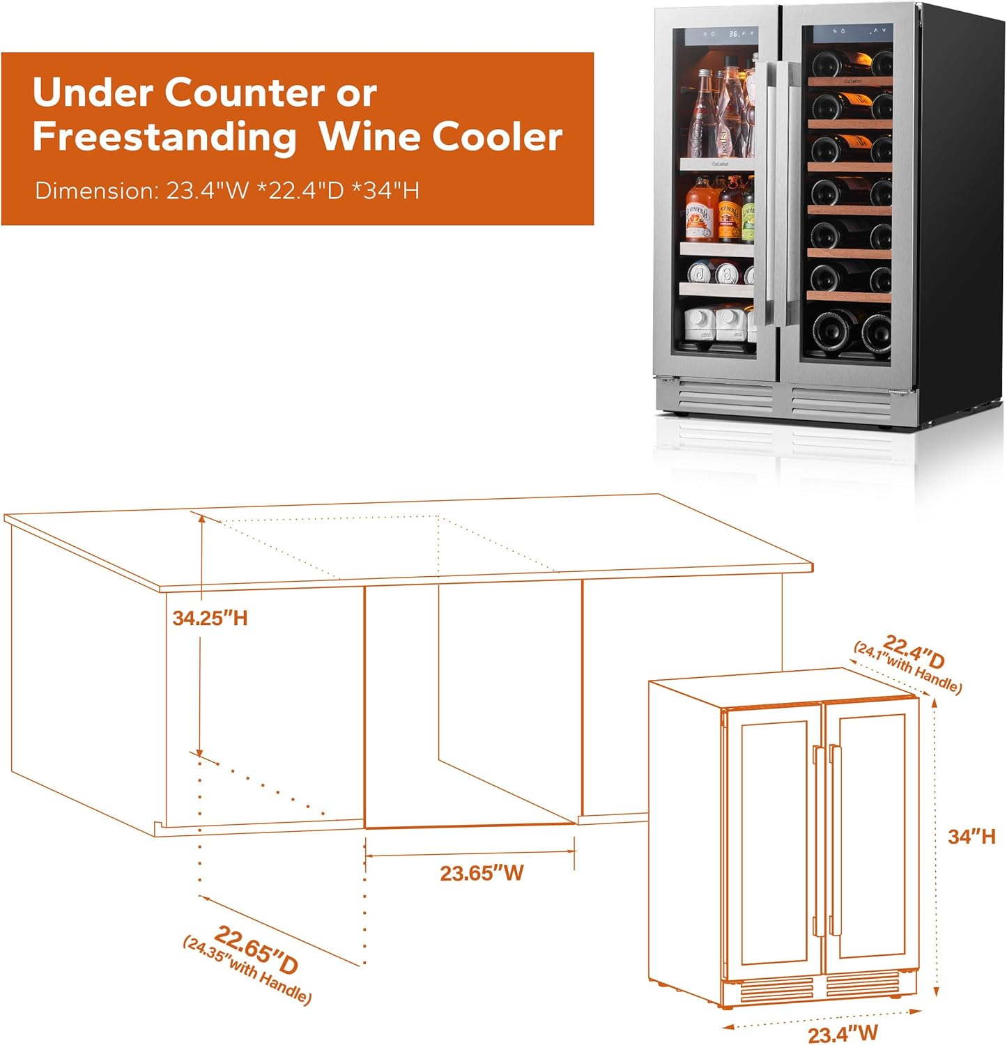 Ca'Lefort 24 Inch Dual Zone Stainless Steel Wine and Beverage Refrigerator