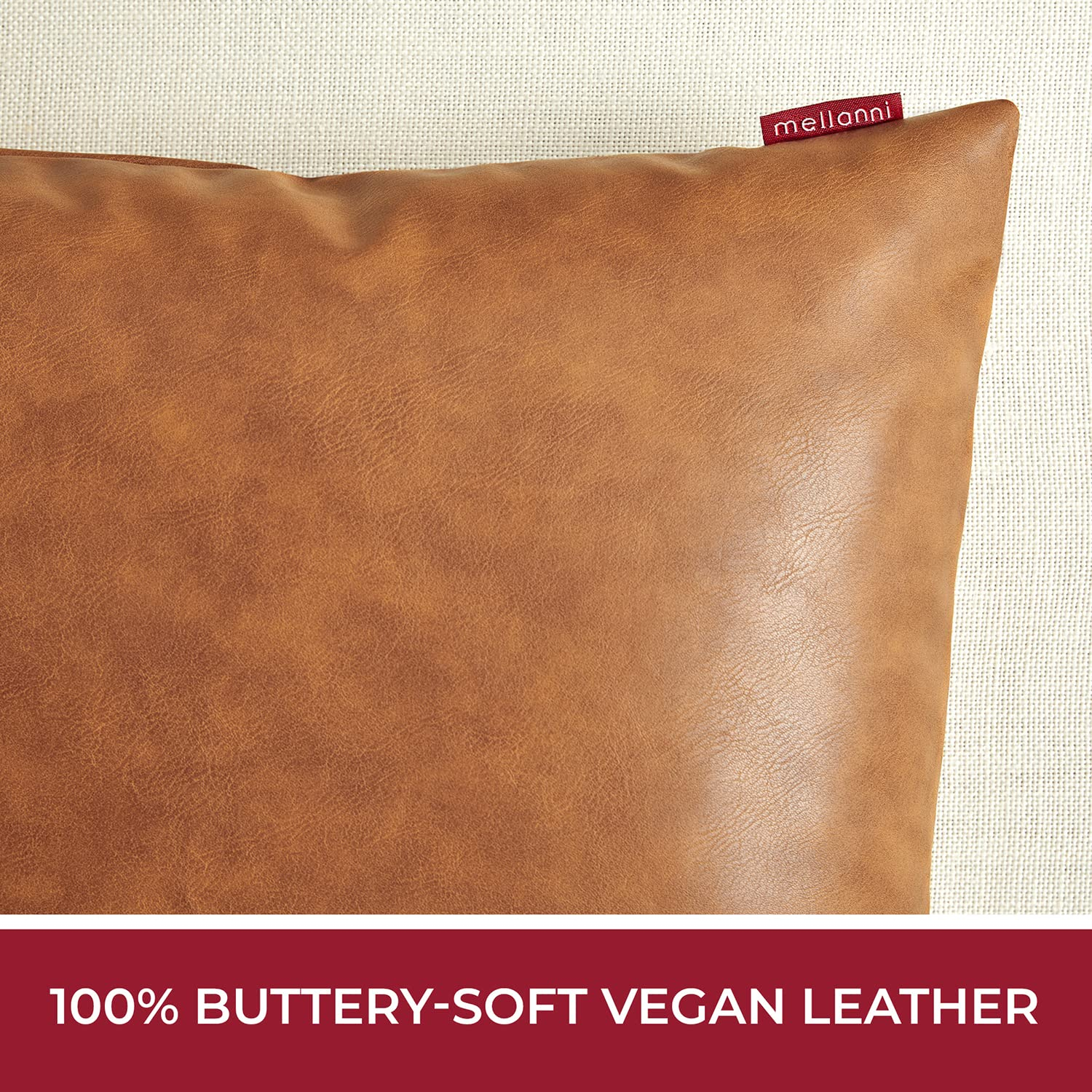 Mellanni 100% Faux Leather Throw Pillow Covers, Pillowcases with Invisible Zippered Closure, 18x18, Brown, 2 Count