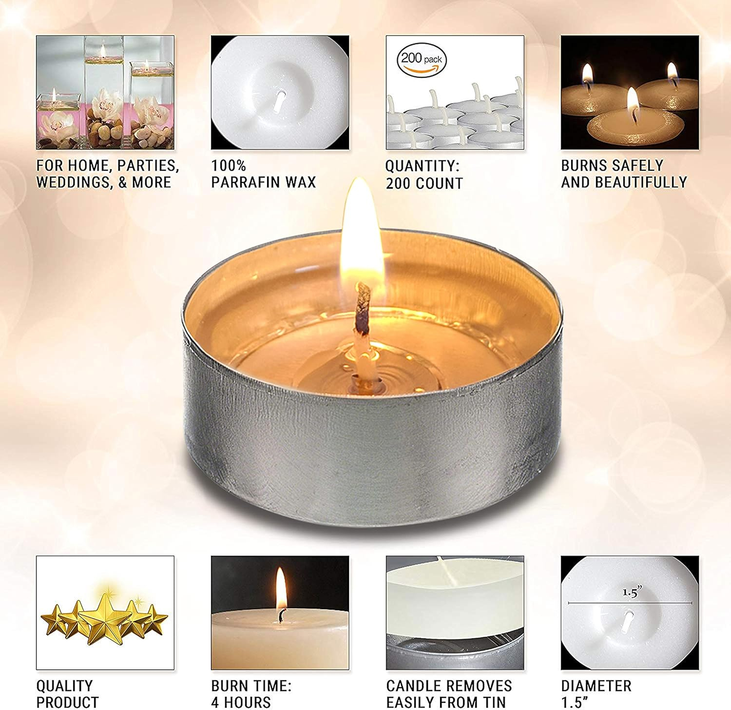 OHR CANDLES Tealight Candles - 200 Pack Bulk Tea Lights Candles - White Tealights Unscented - 4 Hour Burn Time