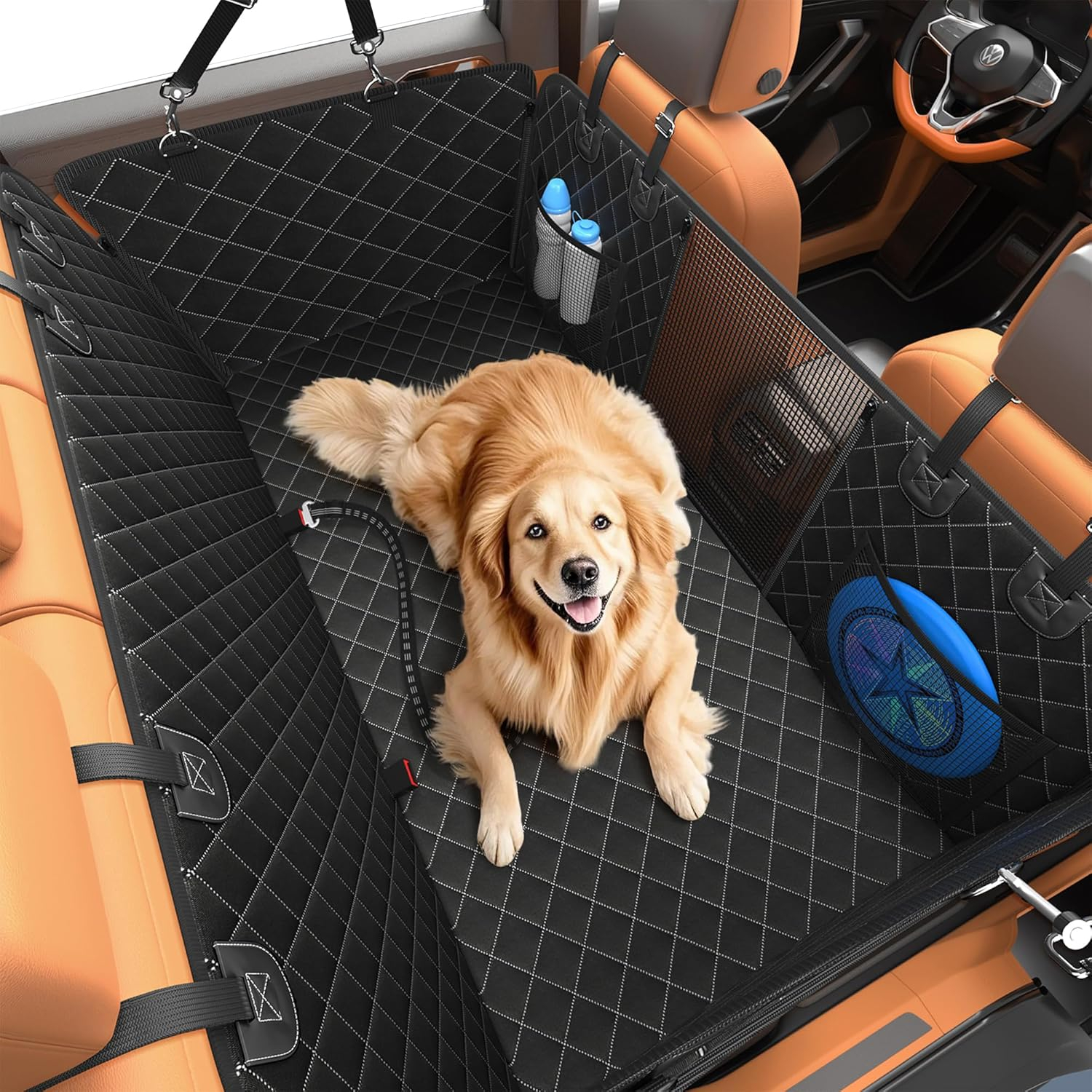 Dog car seat Cover for Back seat 2025 Upgraded 100% Waterproof and Scratch Resistant Rear Seat Hard Bottom Extension - Dog Car Seat Holds Up to 400 lb Pet for Cars, Trucks and SUVs (Black)