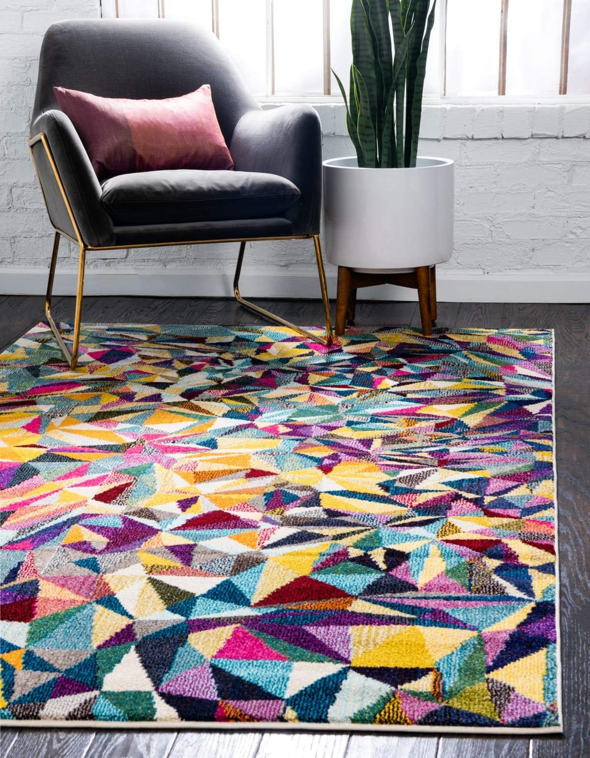 Unique Loom Estrella Collection Geometric, Triangles, Bright Colors, Abstract, Modern Area Rug, 7 ft x 10 ft, Multi/Beige