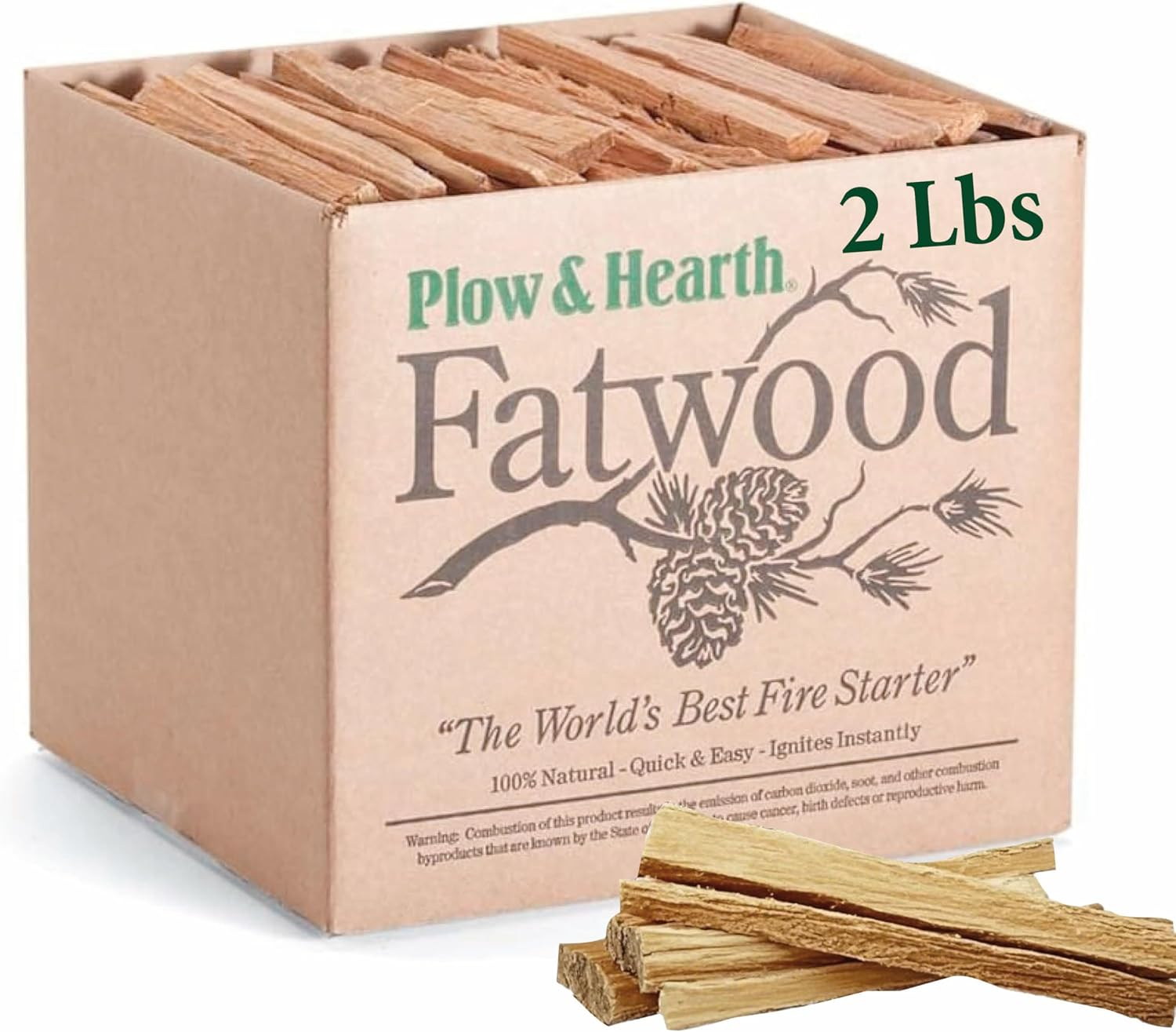 Plow & Hearth 2LBS Fatwood Fire Starter Sticks, Organic Kindling Sticks for Wood Stoves Fireplaces Campfires Fire Pits, Non Toxic