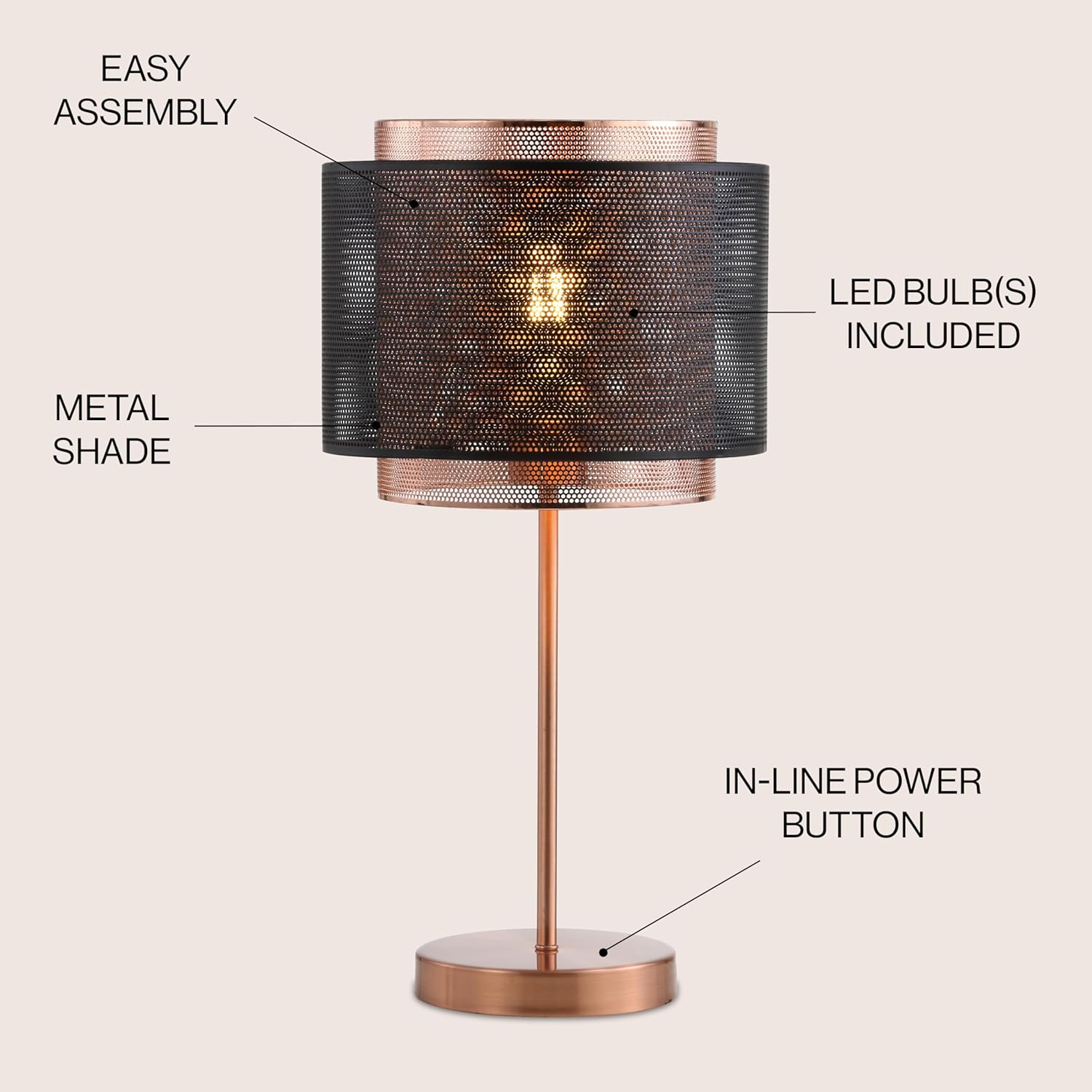 Jonathan Y Lighting Jyl6106 Tribeca 1 Light 20" Tall Led Table Lamp - Copper