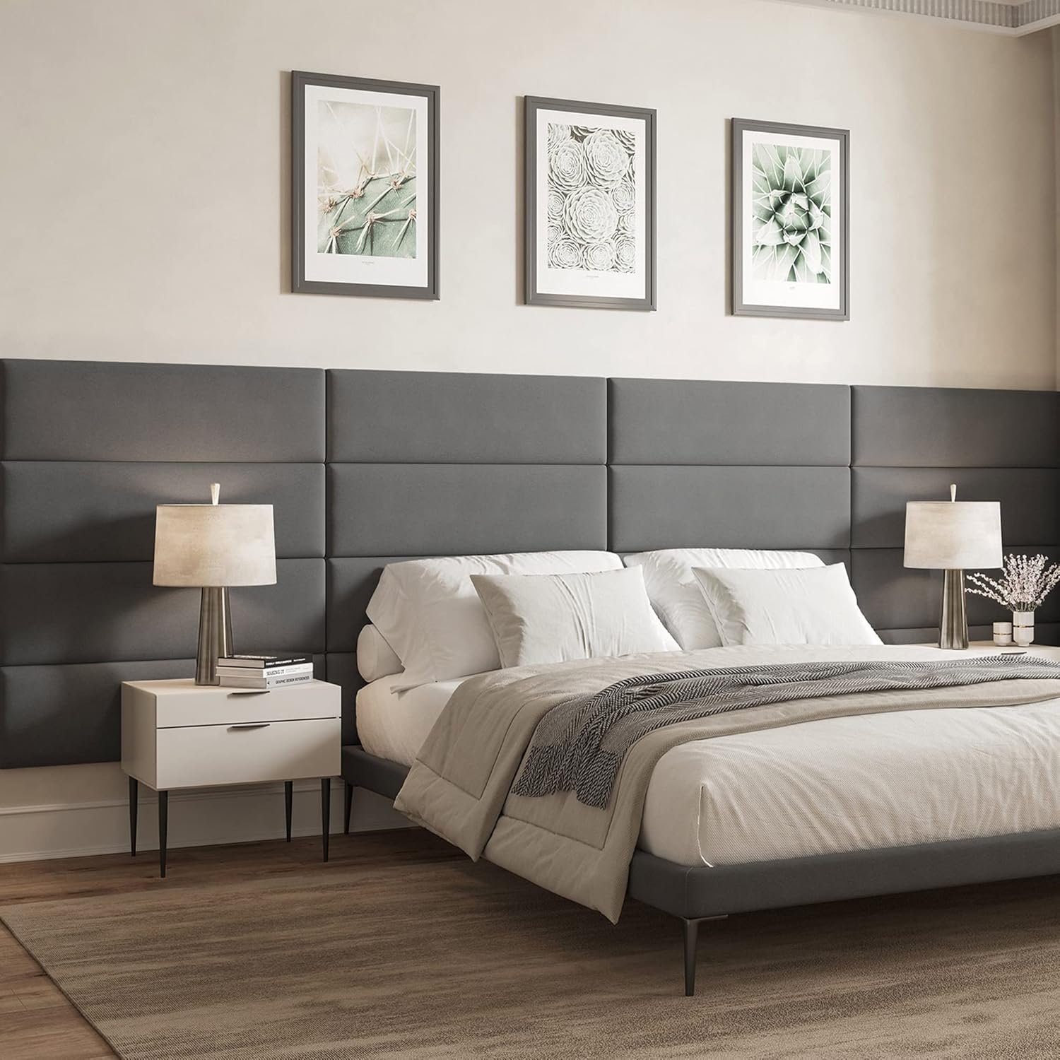 Upholstered Wall Panels Headboards - Pack of 4 Panels, Grey (Each Panel 38" x 11.5")
