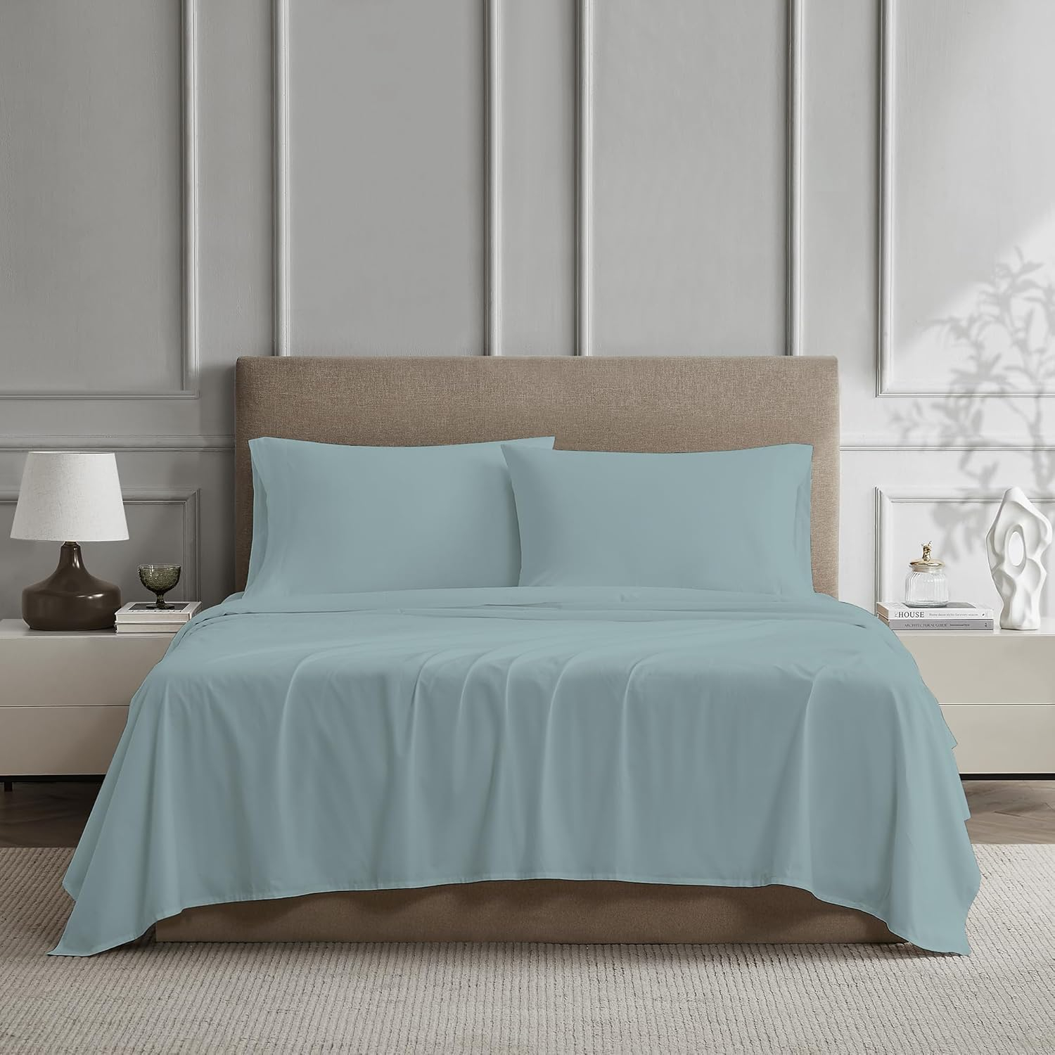 Full White Brushed Cool & Crisp Cotton Blend Percale 4-Piece Sheet Set by Color Sense