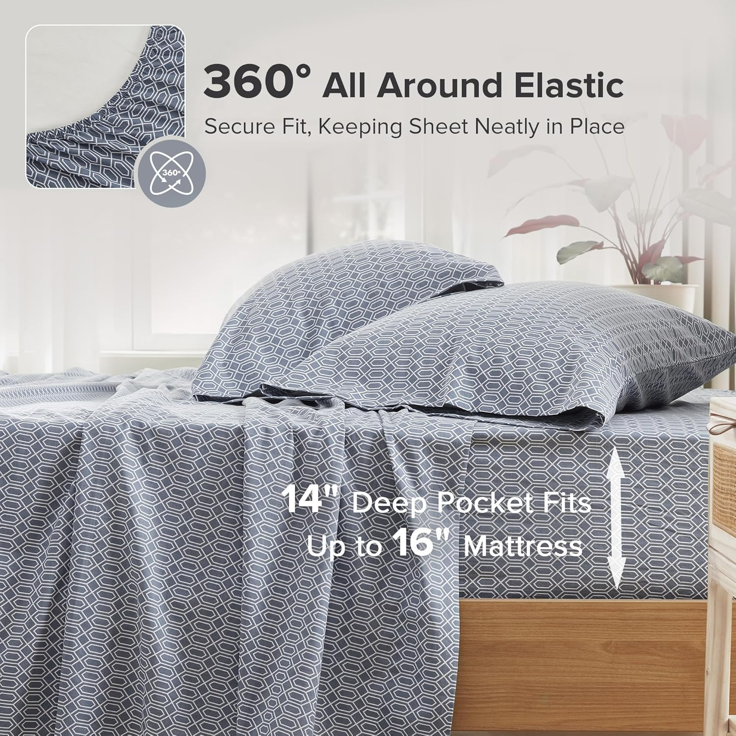 Comfort Spaces Diamond 100% Cotton Printed Sheet Set, Queen, Blue