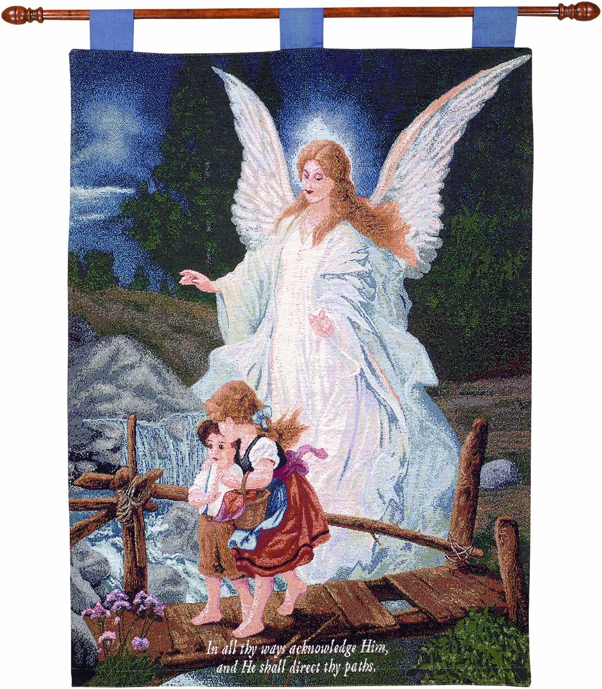 Inspirational Angel and Children Tapestry Wall Hanging with Rod