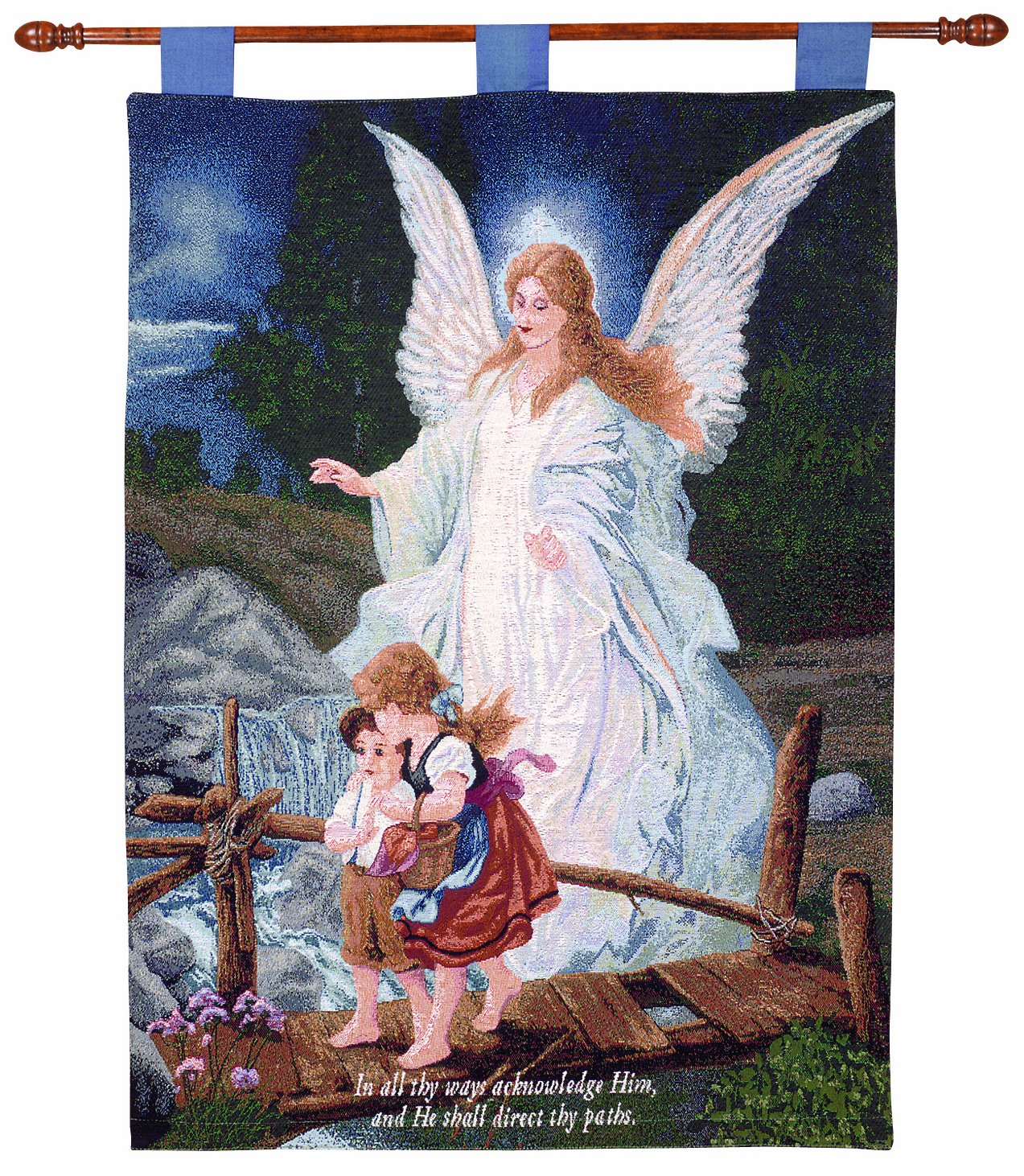 Inspirational Angel and Children Tapestry Wall Hanging with Rod