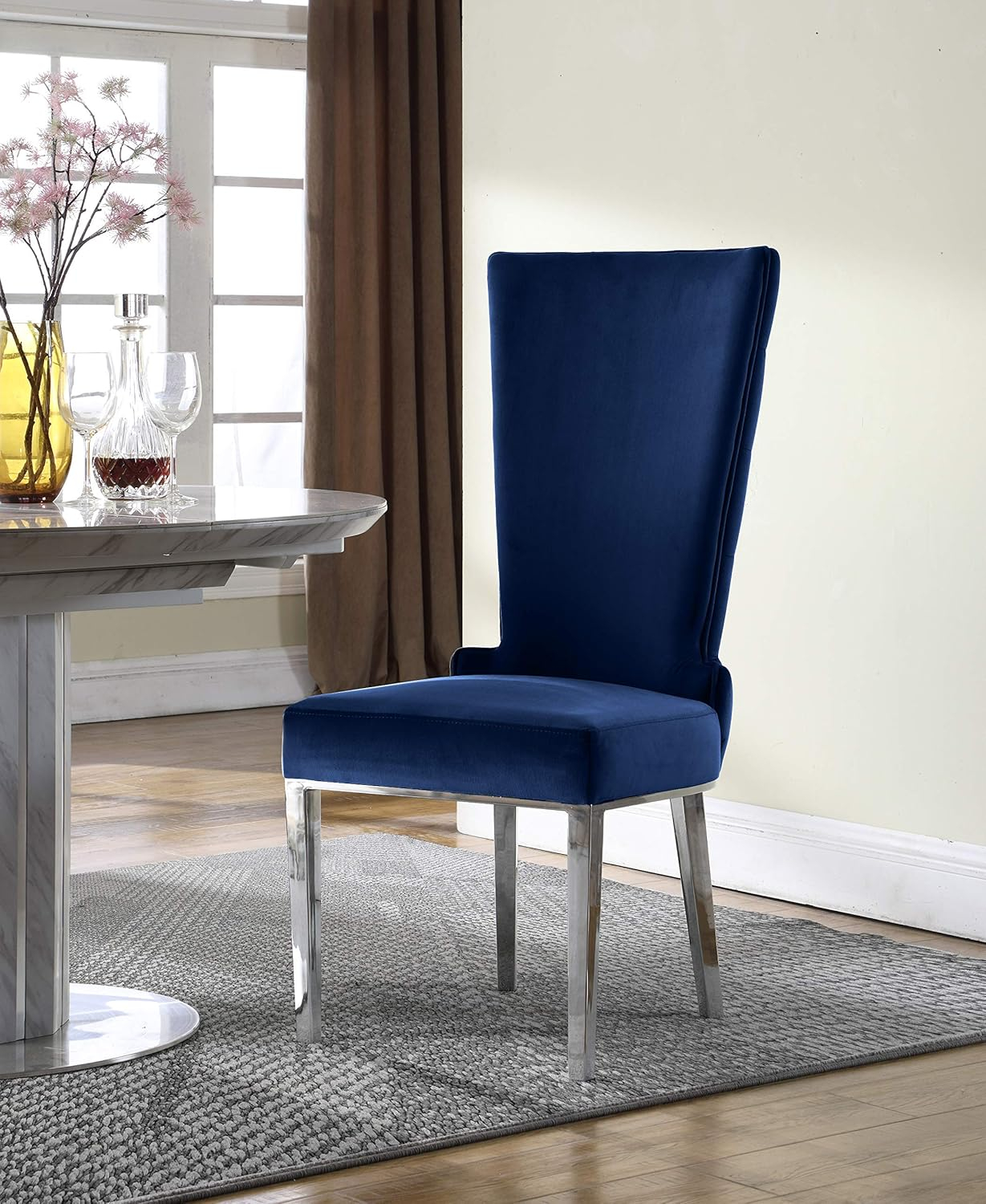 Meridian Furniture Serafina 20"H Velvet Dining Chair in Navy (Set of 2)