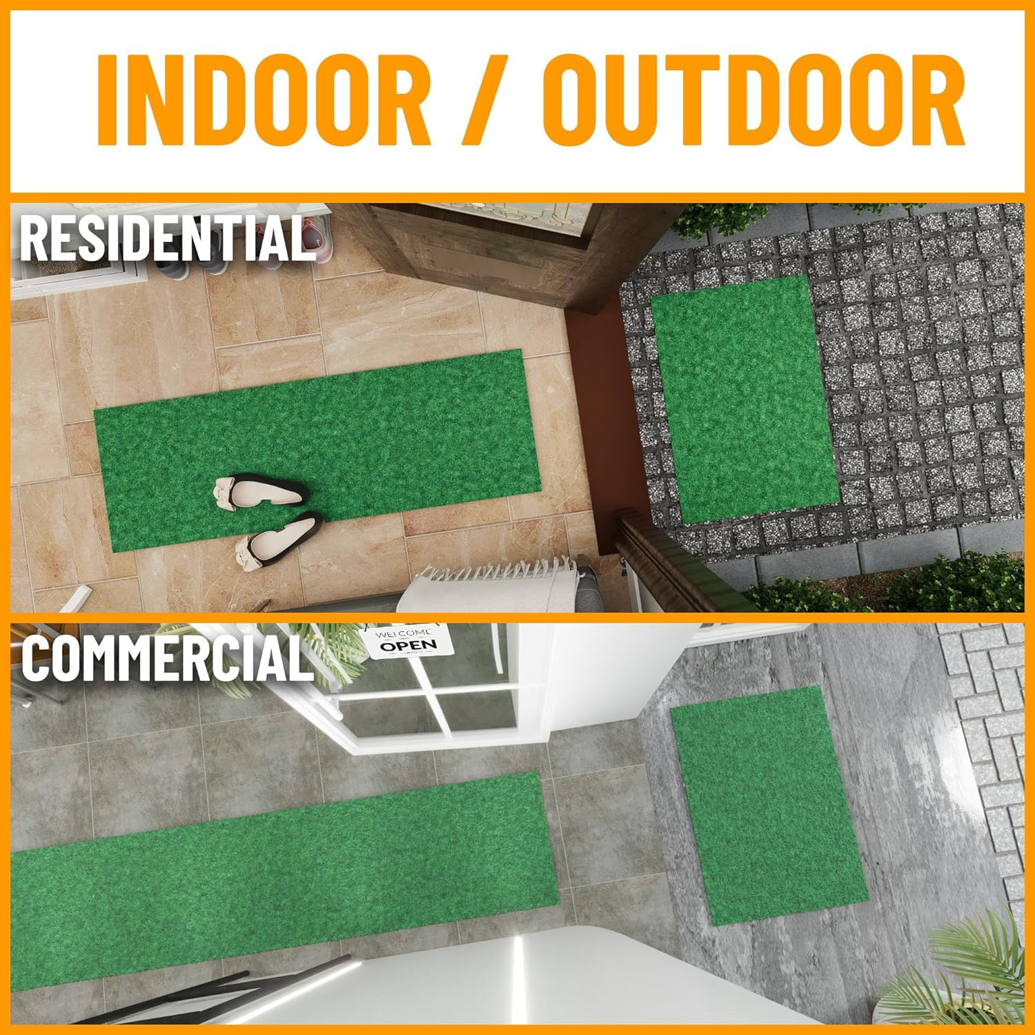 Ottomanson Hallway Runner Waterproof Non-Slip Rubberback 3x6 Indoor/Outdoor Utility Rug, 2'7" x 6', Green