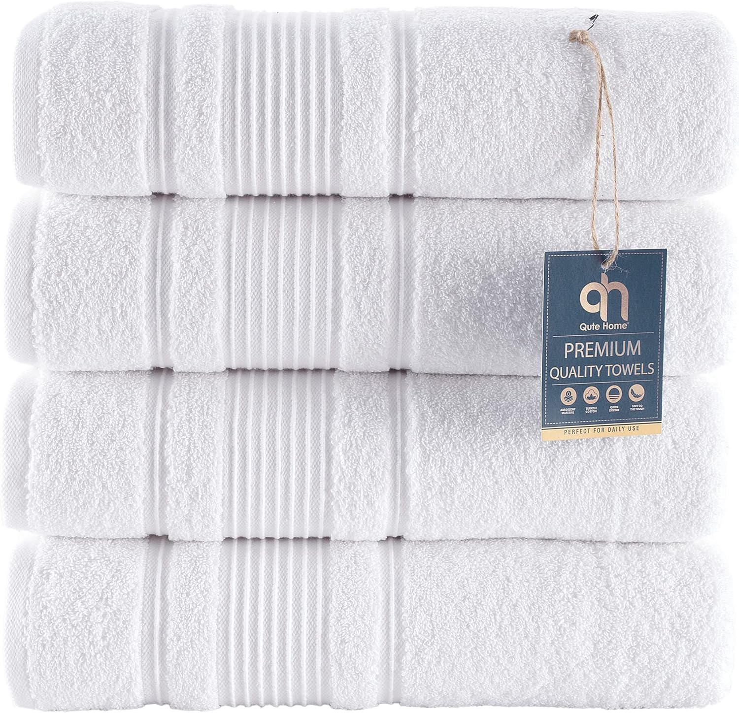 Juego de Toallas de Baño de 4 Piezas para Baño, Spa y Calidad Hotelera / Toallas Turcas 100% Algodón / Absorbentes, Suaves y Ecológicas (Blanco)