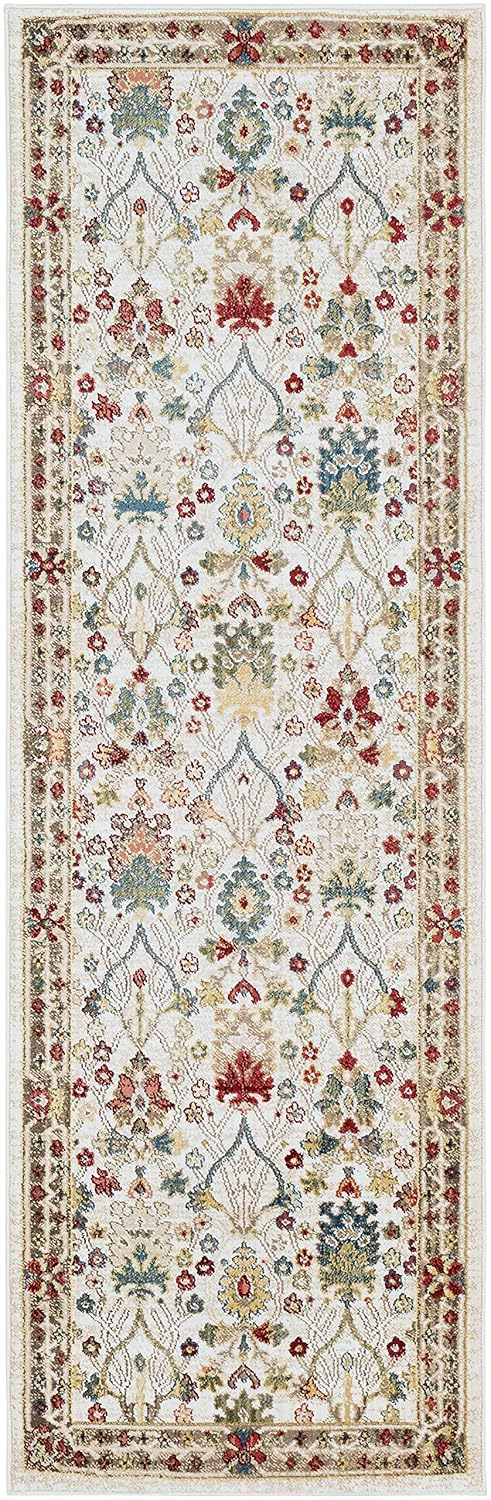 BoutiqueRugs Neola Traditional Floral Bordered Area Rug - Oriental Damask Patterned Rug for Living Room, Bedroom, Dining Room - Green, Sage, Rust, White - 2'6" x 7'10" (2x7 Runner Rug)