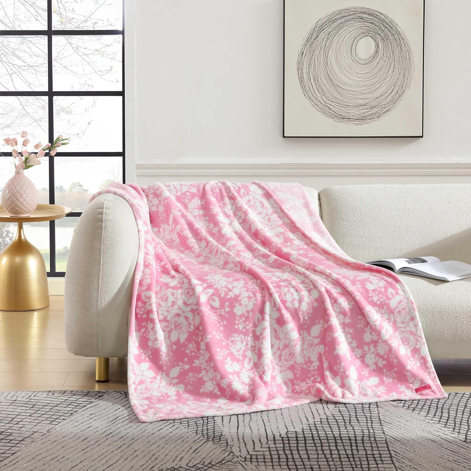 Betsey Johnson - Throw, Ultra-Soft Plush Blanket, Ideal for Couch, Bed, or Lounges (Cottage Floral Pink, 50" x 70")
