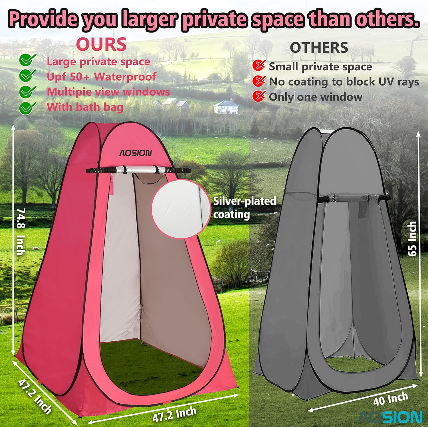 Pop Up Shower Camping Tent, Outdoor Privacy Camp Toilet Tent, Portable Dressing Room with Carrying Bag, Bath Bag for Camping, Hiking