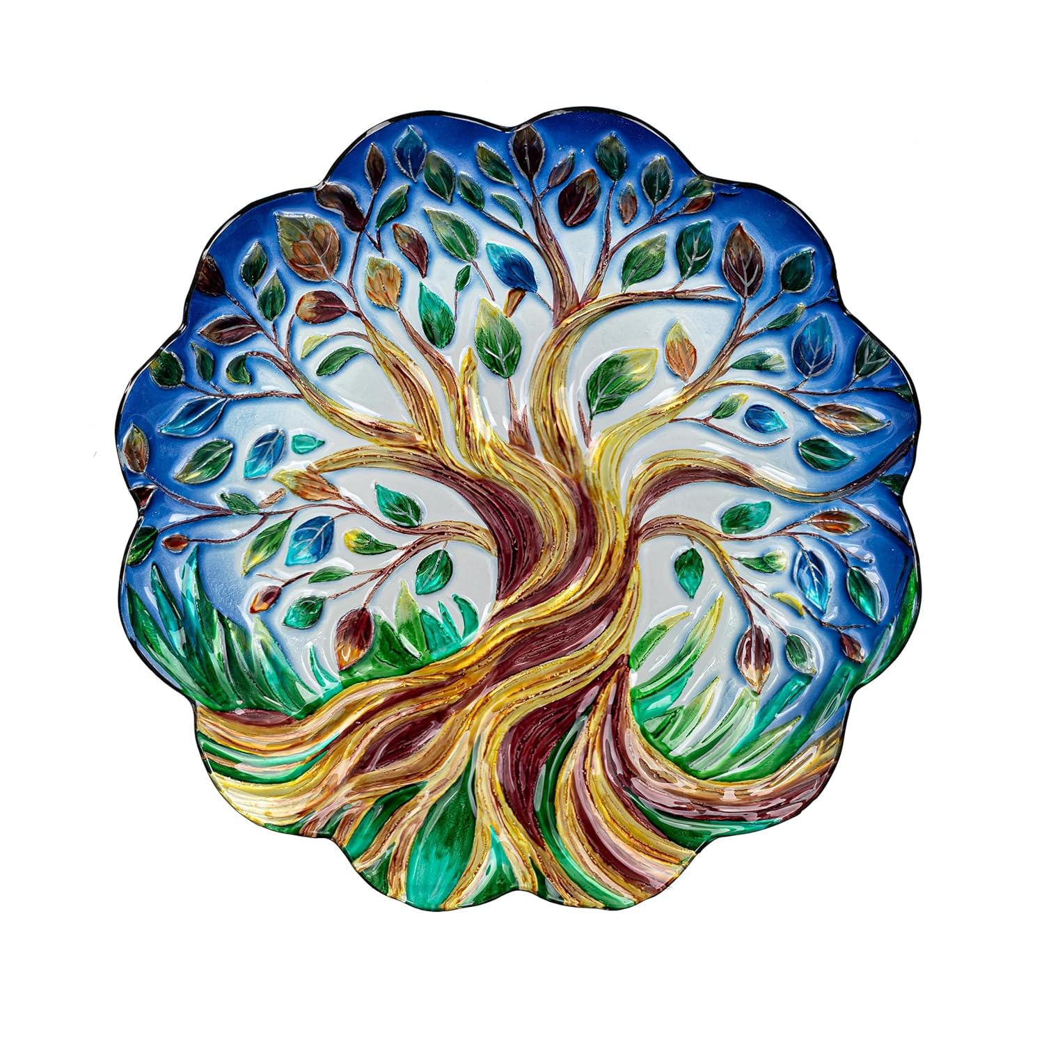 Evergreen Garden 18 inches Glass Bird Bath Bowl, Glass Painted Birdbath or Wild Bird Feeders for Outdoor Bird Bath Stand, Bird Bath Replacement Bowls Only (Tree of Life)