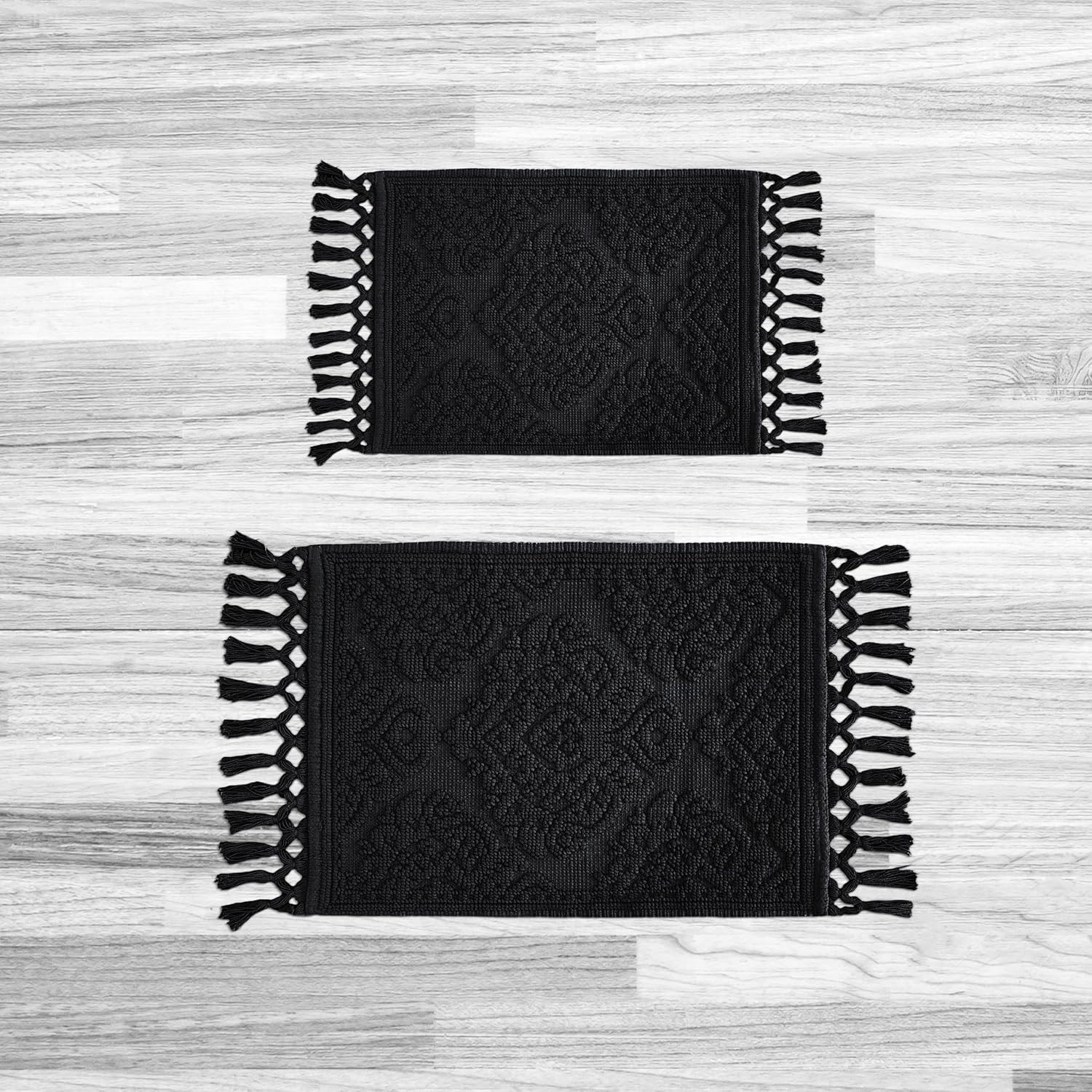 Jean Pierre Ricardo Cotton Fringe 2-Piece Bath Rug Set, Black