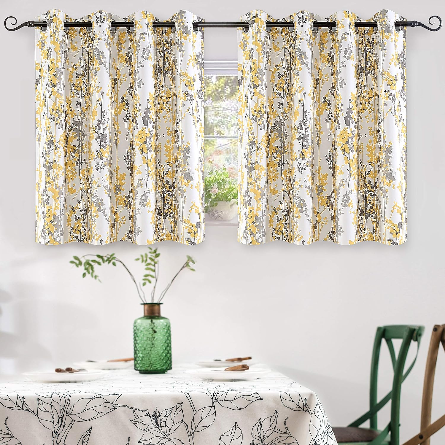DriftAway Abstract Floral Yellow Curtains for Living Room Bedroom Ink and Ivy 84 Inches Long Botanical Room Darkening Window Drapes Grommet Top 2 Panels