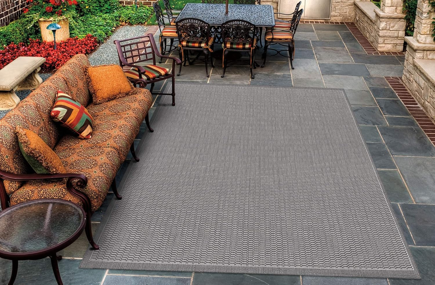 Couristan Recife Saddle Stitch Indoor /Outdoor Area Rug, Grey- White, 2'3" x 11'9" Runner