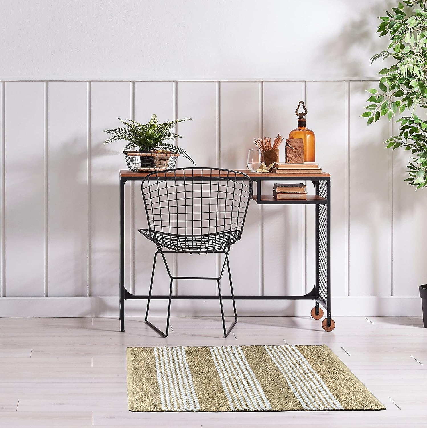 Lucky Brand – Jute Rug | Lolita Chevron Motif | Rectangular Accent Rug | 100% Natural Jute Fiber | Premium Home Décor | Measures 2'3" X 3'9" | Natural/White/Denim