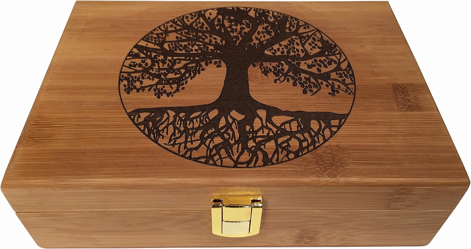 Tree of Life Keepsake Box - Wooden Keepsake Box with Hinged Lid - Engraved Design - Decorative Wooden Boxes with Lids - Wood Gift Box (Tree of Life)