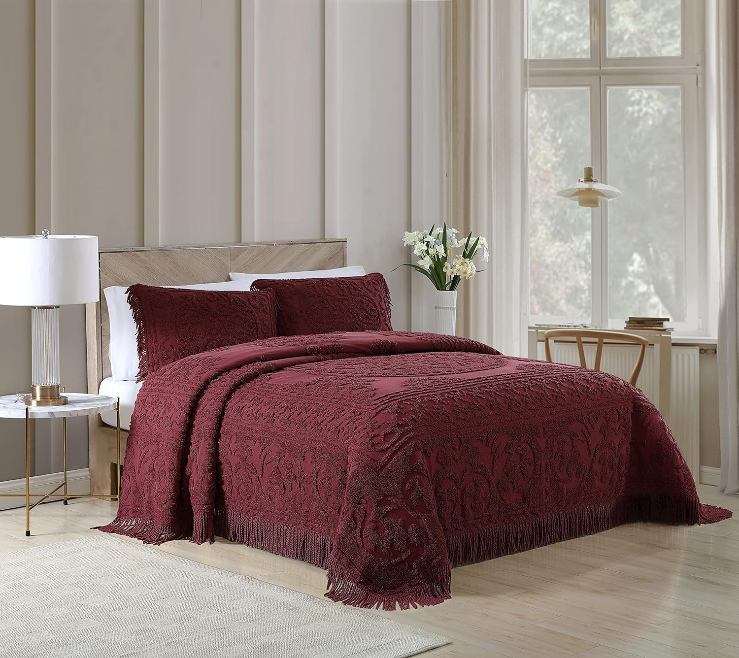 Beatrice Home Fashions Medallion Chenille Standard Sham Burgundy