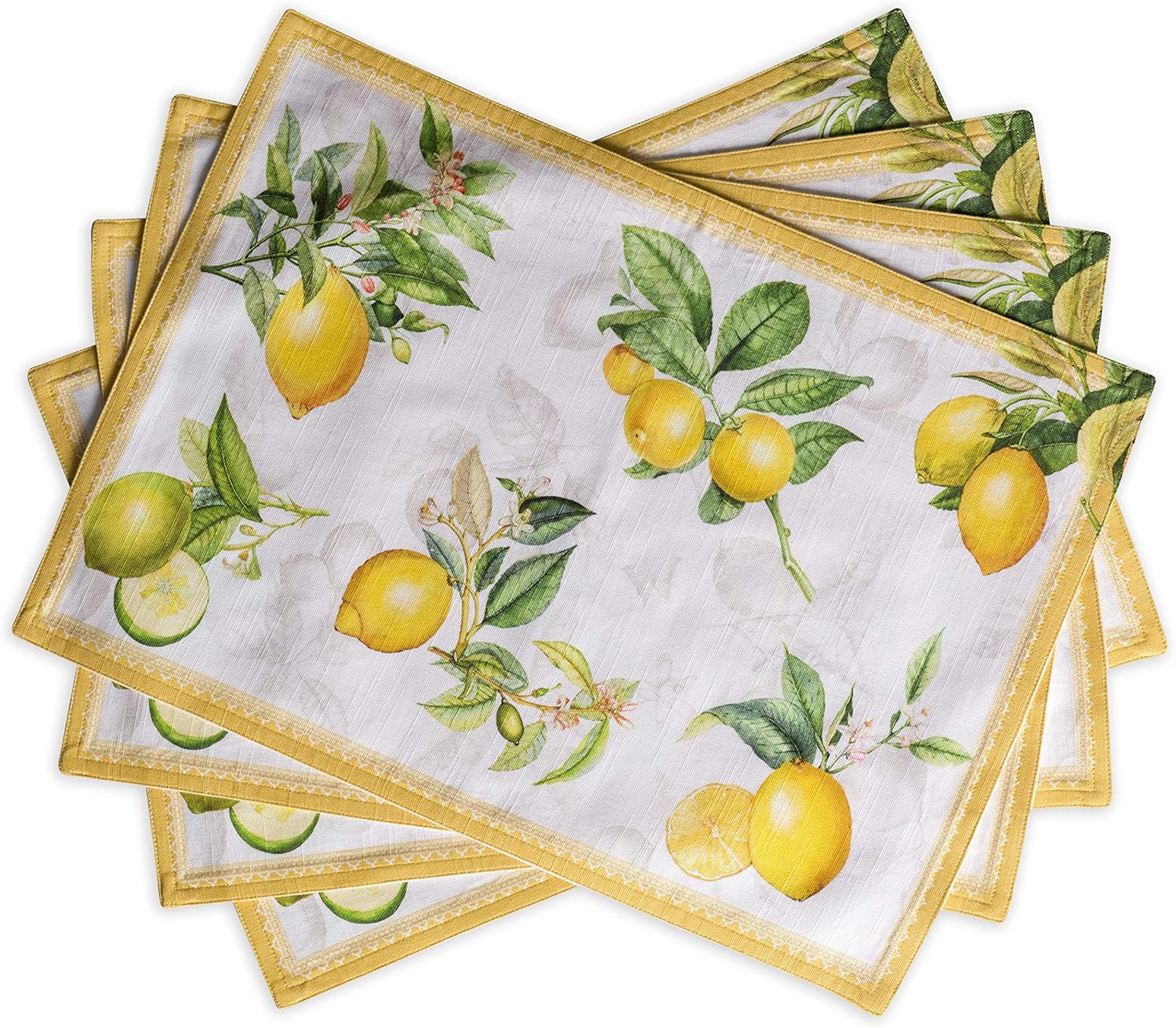 Maison d' Hermine Placemats Set of 4 100% Cotton Washable Cloth Place Mats, Reusable Table Mats for Kitchen Dining Decoration, Party, Wedding, Restaurant Spring/Summer (Limoncello, 13" x 19")
