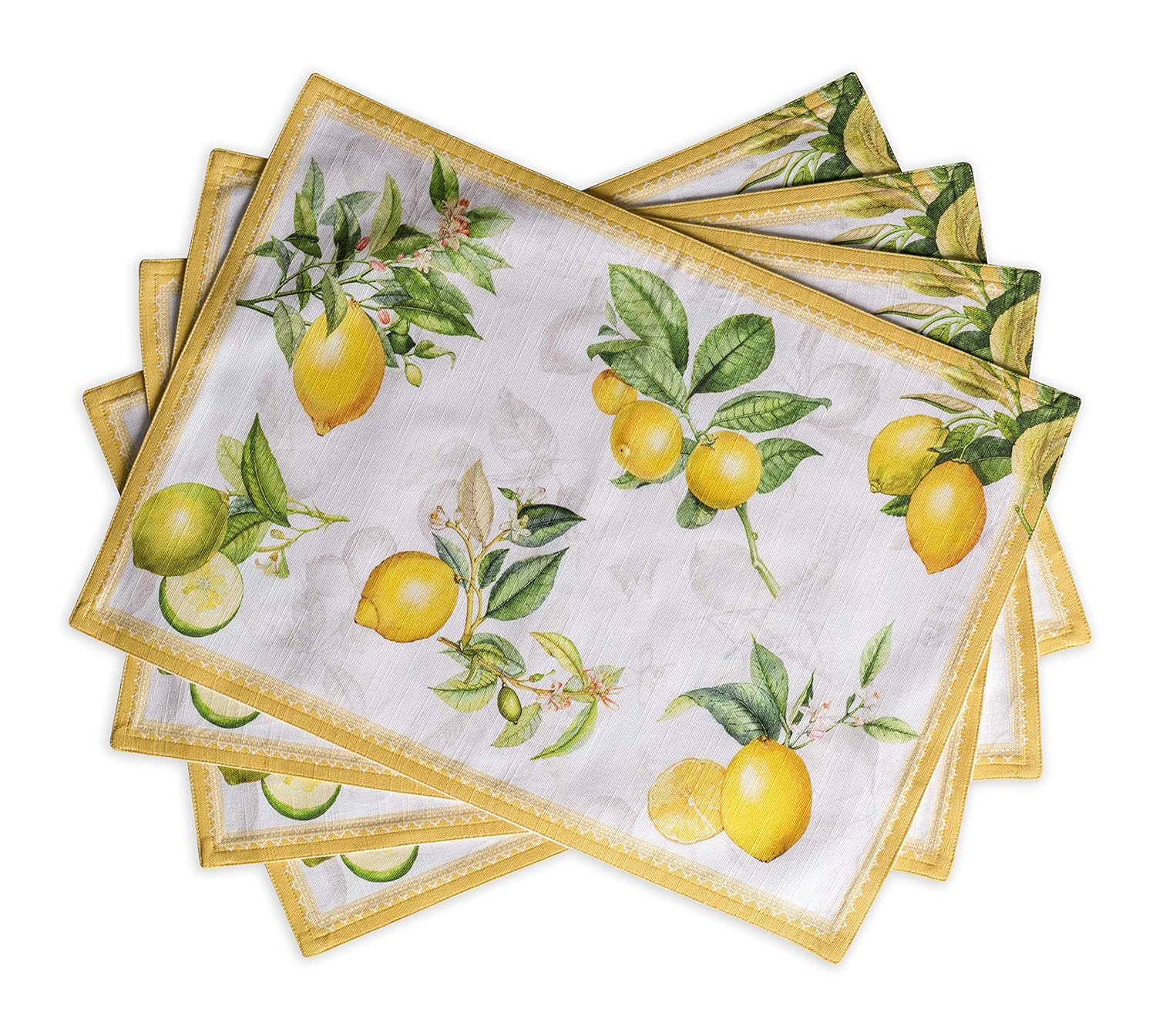 Maison d' Hermine Placemats Set of 4 100% Cotton Washable Cloth Place Mats, Reusable Table Mats for Kitchen Dining Decoration, Party, Wedding, Restaurant Spring/Summer (Limoncello, 13" x 19")
