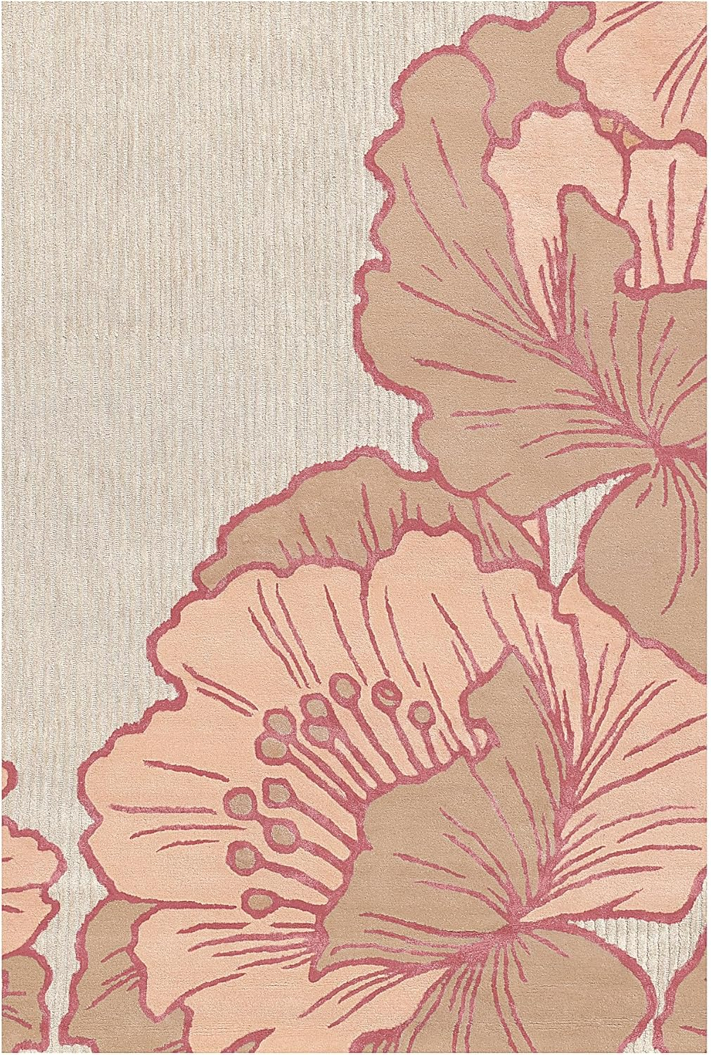 NICOLE MILLER NEW YORK Flora Grandeur Bloom Handcrafted Area Rug, Natural Wool Rug, Bold Floral Rug, Rose, 6'x9'