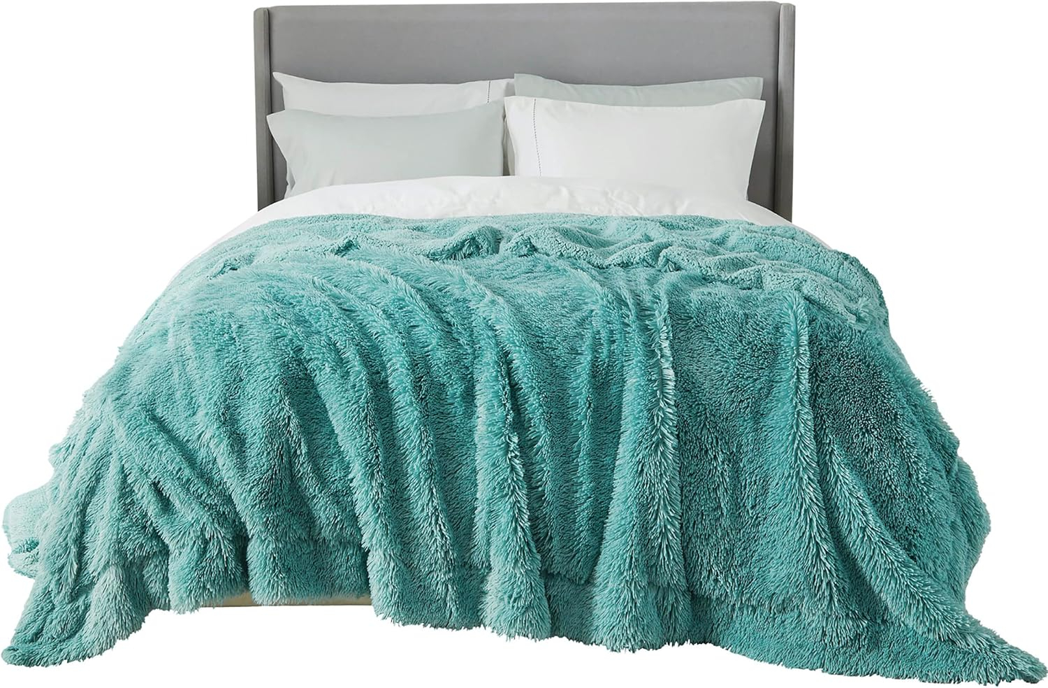 Bedsure Fluffy Green Blankets Queen Size for Bed, Thick Sherpa Faux Fur Fleece Fuzzy Plush Winter Warm Heavy Soft Full Queen Blankets, Bedroom Decor Green Gifts Cozy Gifts for Women Men, 90x90