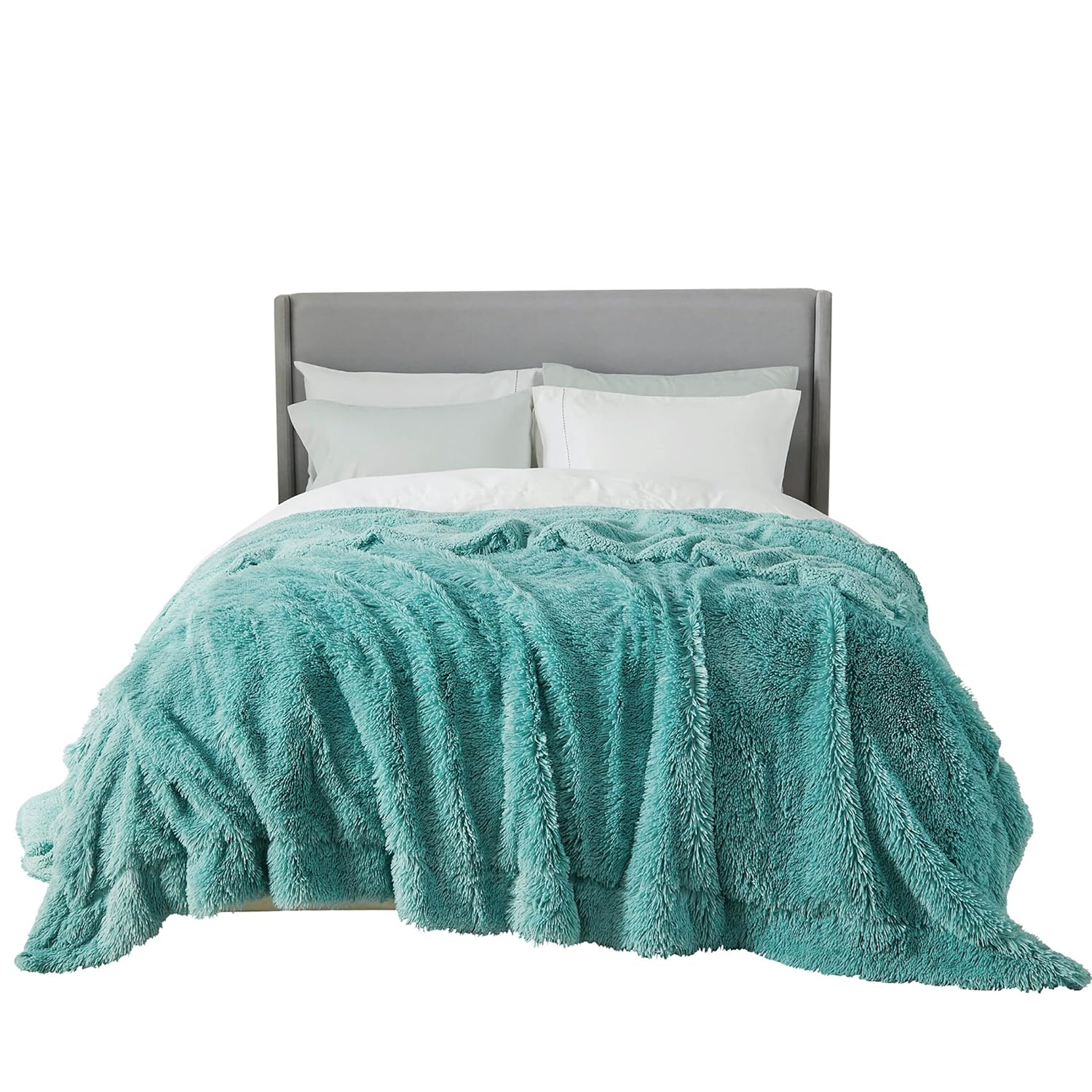 Bedsure Fluffy Green Blankets Queen Size for Bed, Thick Sherpa Faux Fur Fleece Fuzzy Plush Winter Warm Heavy Soft Full Queen Blankets, Bedroom Decor Green Gifts Cozy Gifts for Women Men, 90x90