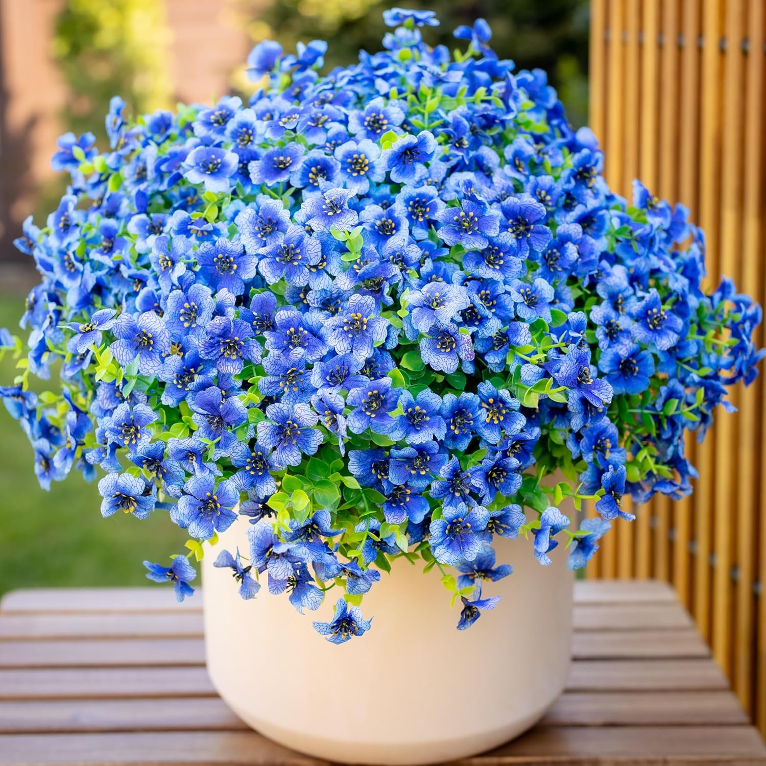 Artificial Flowers for Outdoors Fake Plants - 16 Bundles Faux Outside Greenery Boxwood UV Resistant No Fade Plastic Shrubs Fall Decor Farmhouse Home Garden Mums (White)