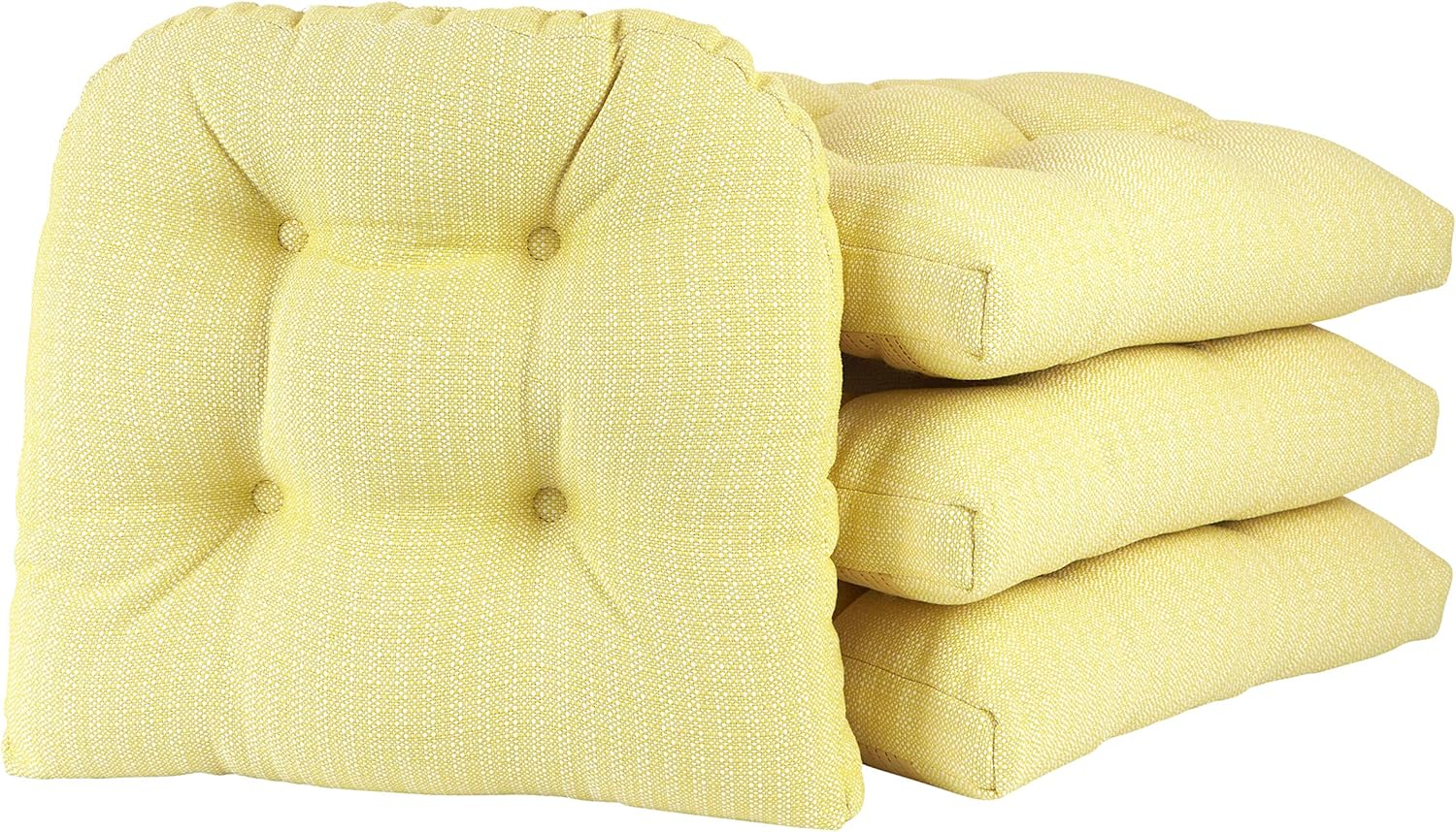 Klear Vu Gripper Overstuffed Universal Non-Slip Dining Chair Cushions for Kitchen Decor or Office Use, U-Shaped Skid-Proof Seat Pad, 15x15 Inches, 4 Count, Solid Yellow