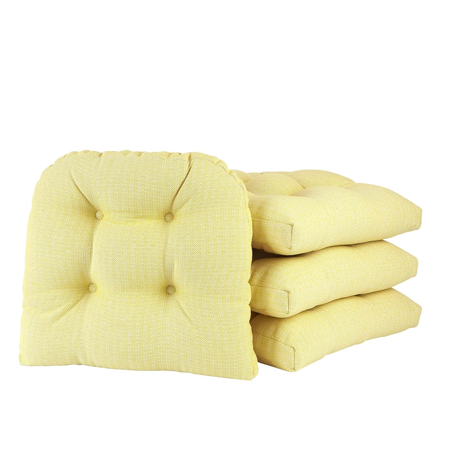 Klear Vu Gripper Overstuffed Universal Non-Slip Dining Chair Cushions for Kitchen Decor or Office Use, U-Shaped Skid-Proof Seat Pad, 15x15 Inches, 4 Count, Solid Yellow