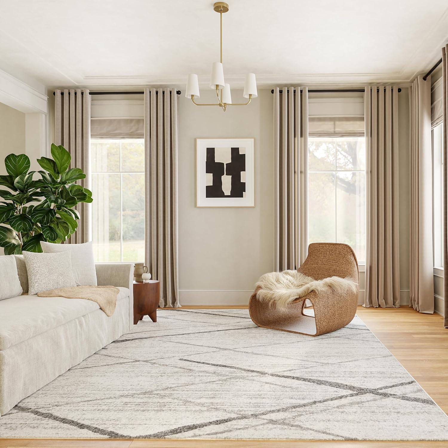nuLOOM 2x3 Thigpen Contemporary Area Rug, Grey, Abstract Lines, Non-Slip Backing, Stain Resistant, For Bedroom, Dining Room, Living Room, Hallway, Office, Kitchen, Entryway