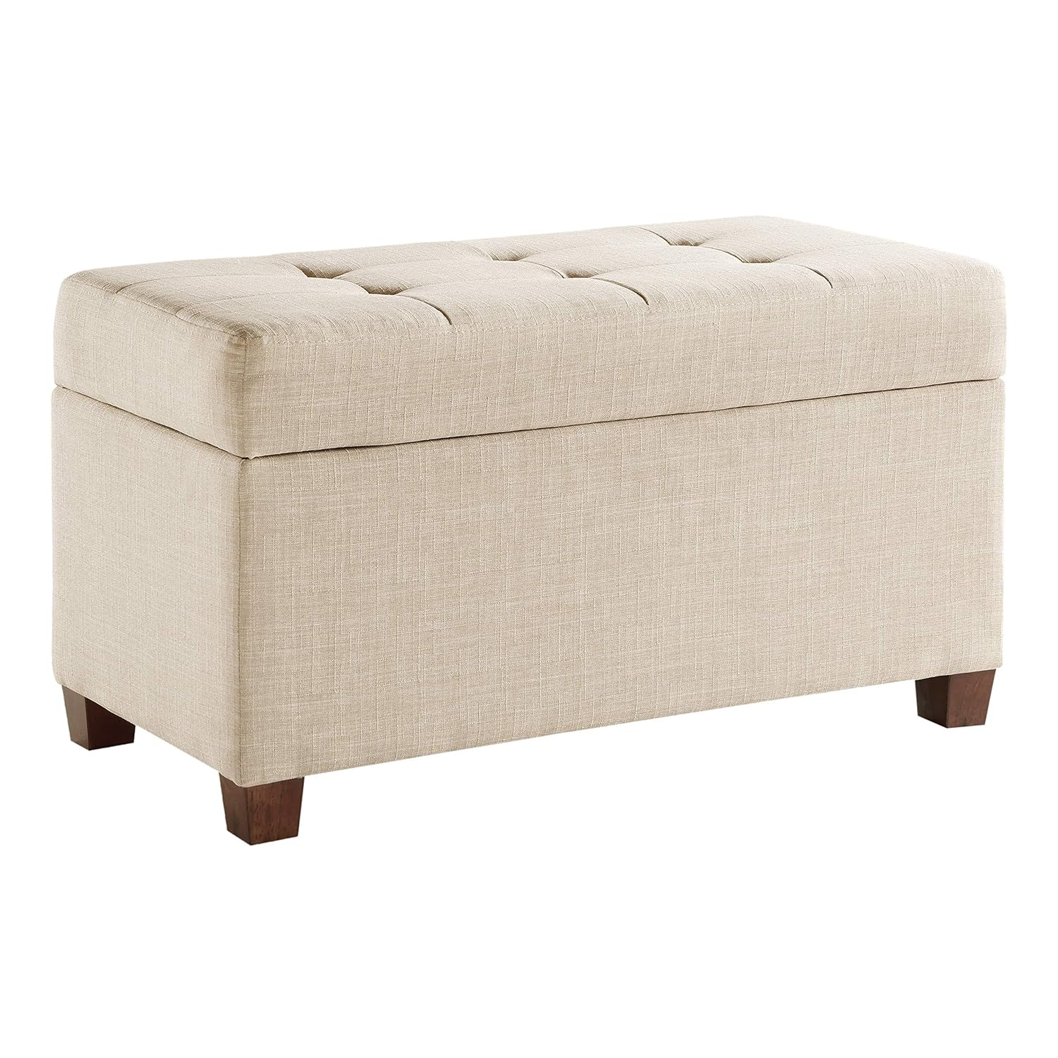 Cream Tufted Fabric Storage Ottoman with Wood Legs