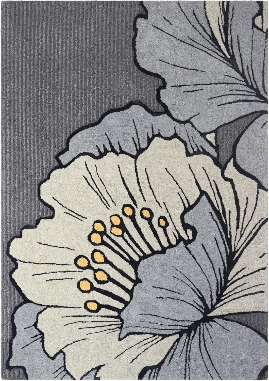 NICOLE MILLER NEW YORK Flora Grandeur Bloom Handcrafted Area Rug, Natural Wool Rug, Bold Floral Rug, Grey, 6'x9'