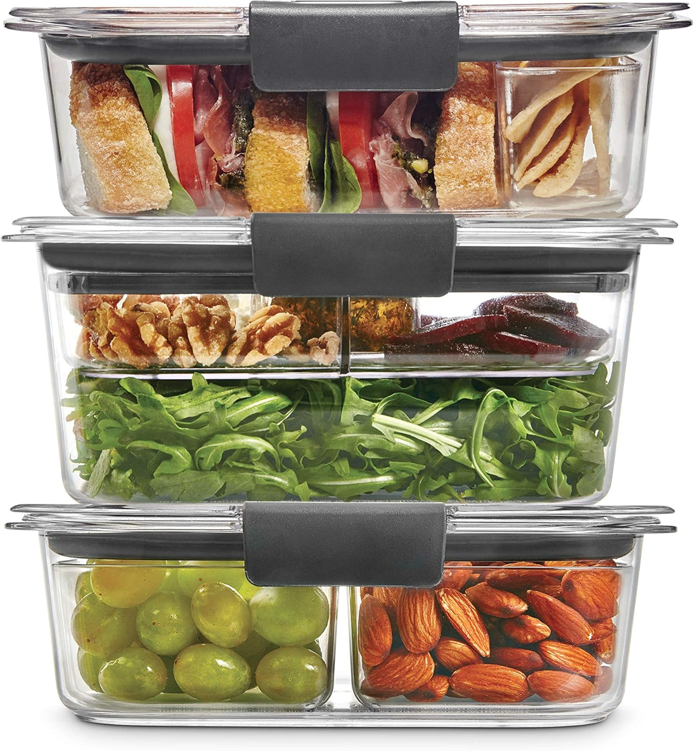 Rubbermaid Brilliance Food Storage Containers, 12 Piece Sandwich and Salad Lunch Kit, Leak-Proof, BPA Free, Clear Tritan Plastic