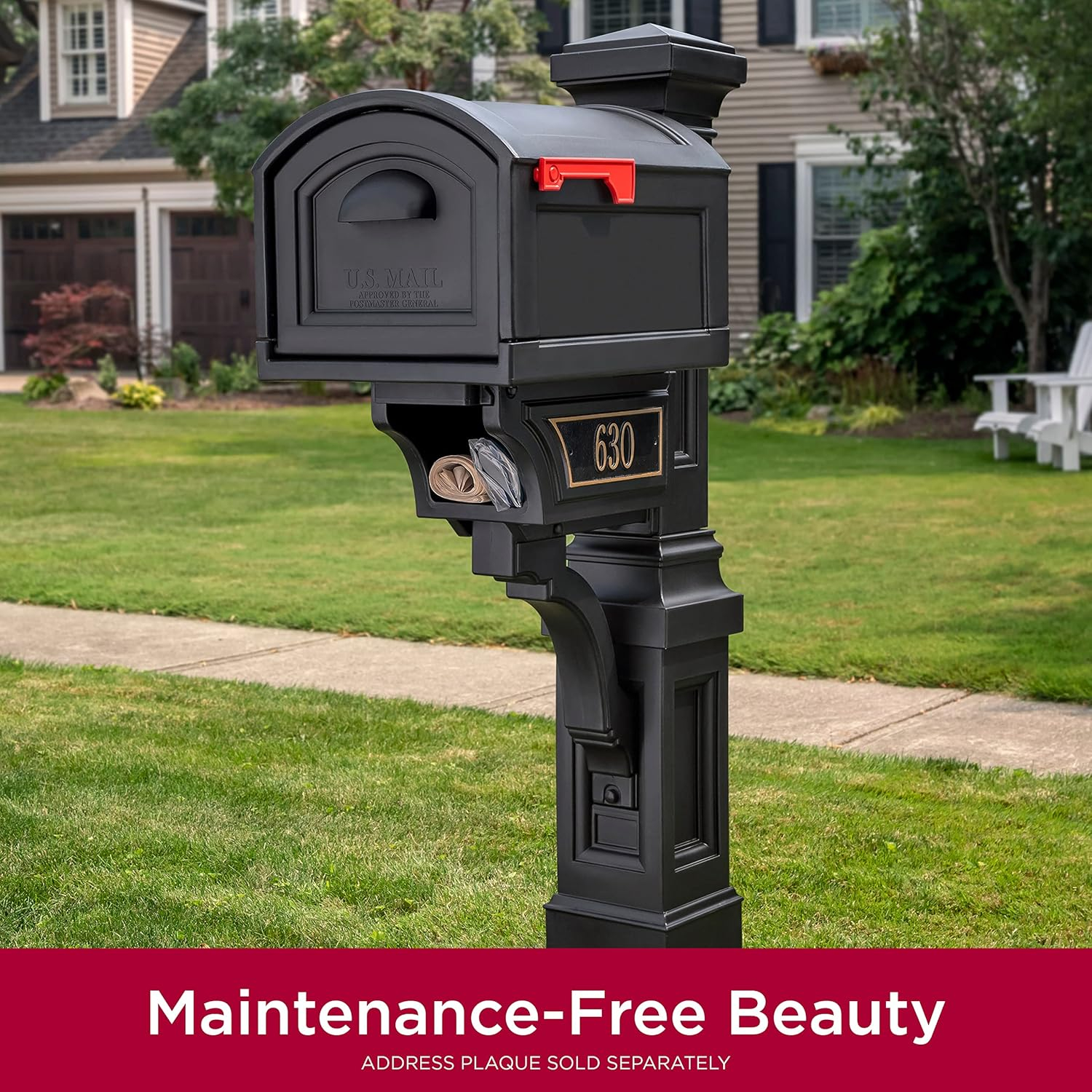 Atherton Resin Overpost Extra Large Black Onyx Mailbox and Black Onyx Mail Post Combo